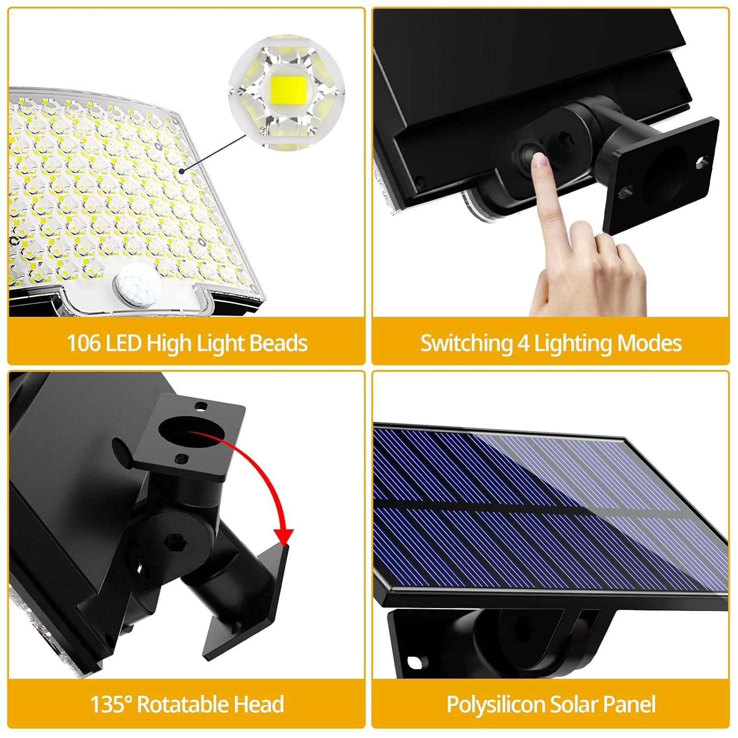 Black Solar Powered LED Motion Sensor Flood Security Light