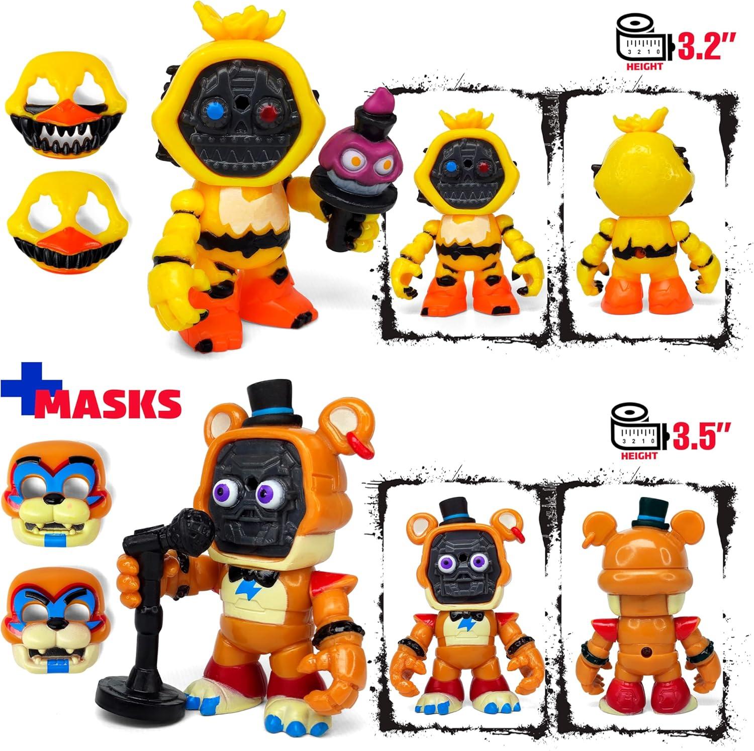 Set 12 pcs Inspired by Game Five Night at Freddys Toys | Mini Figures with Masks | FNAF Action Figure [Rockstar Bonnie, Montgomery Gator, Chica, Human Security, Radioactive Foxy etc.]