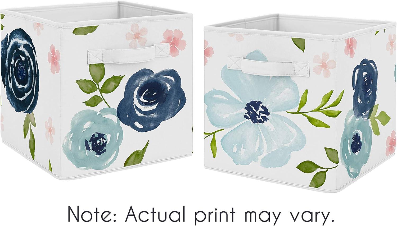 Sweet Jojo Designs Girl Set of 2 Kids' Decorative Fabric Storage Bins Watercolor Floral Blue Pink and White