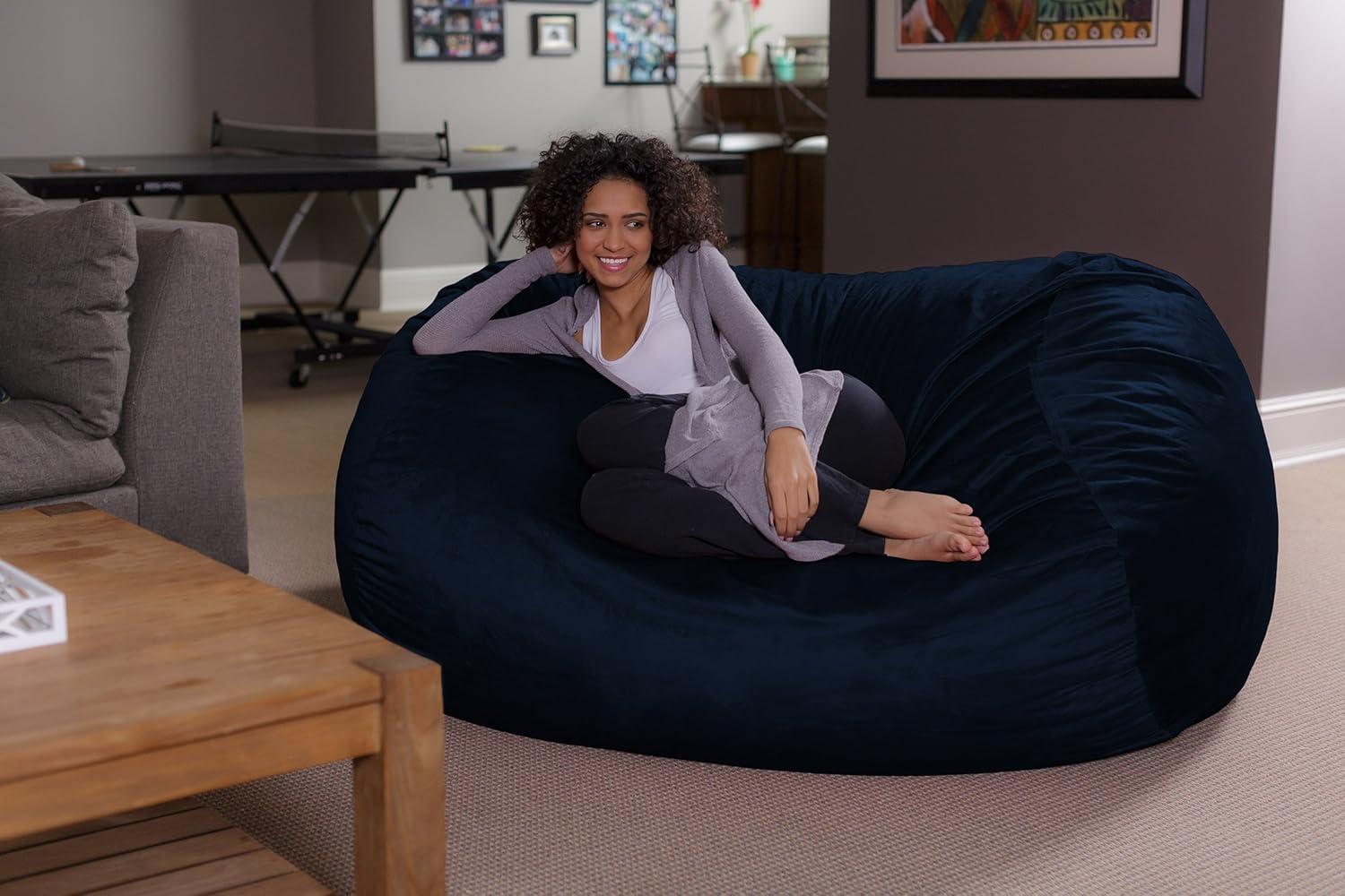 Navy XL Memory Foam Bean Bag Lounger with Microsuede Cover