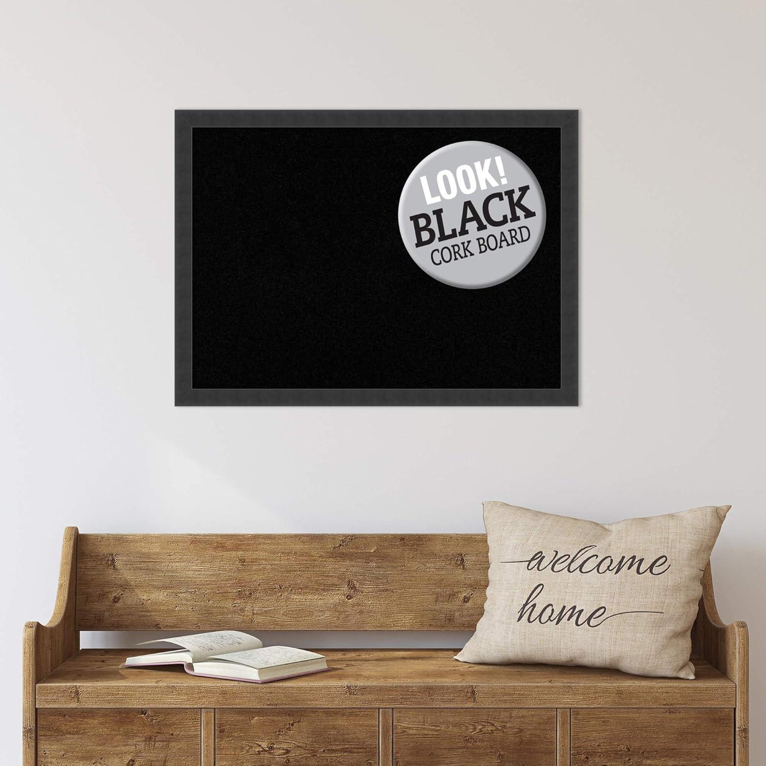 Amanti Art Cork Board Wood Framed Mezzanotte Black Bulletin Board, Organization Board, Pin Board