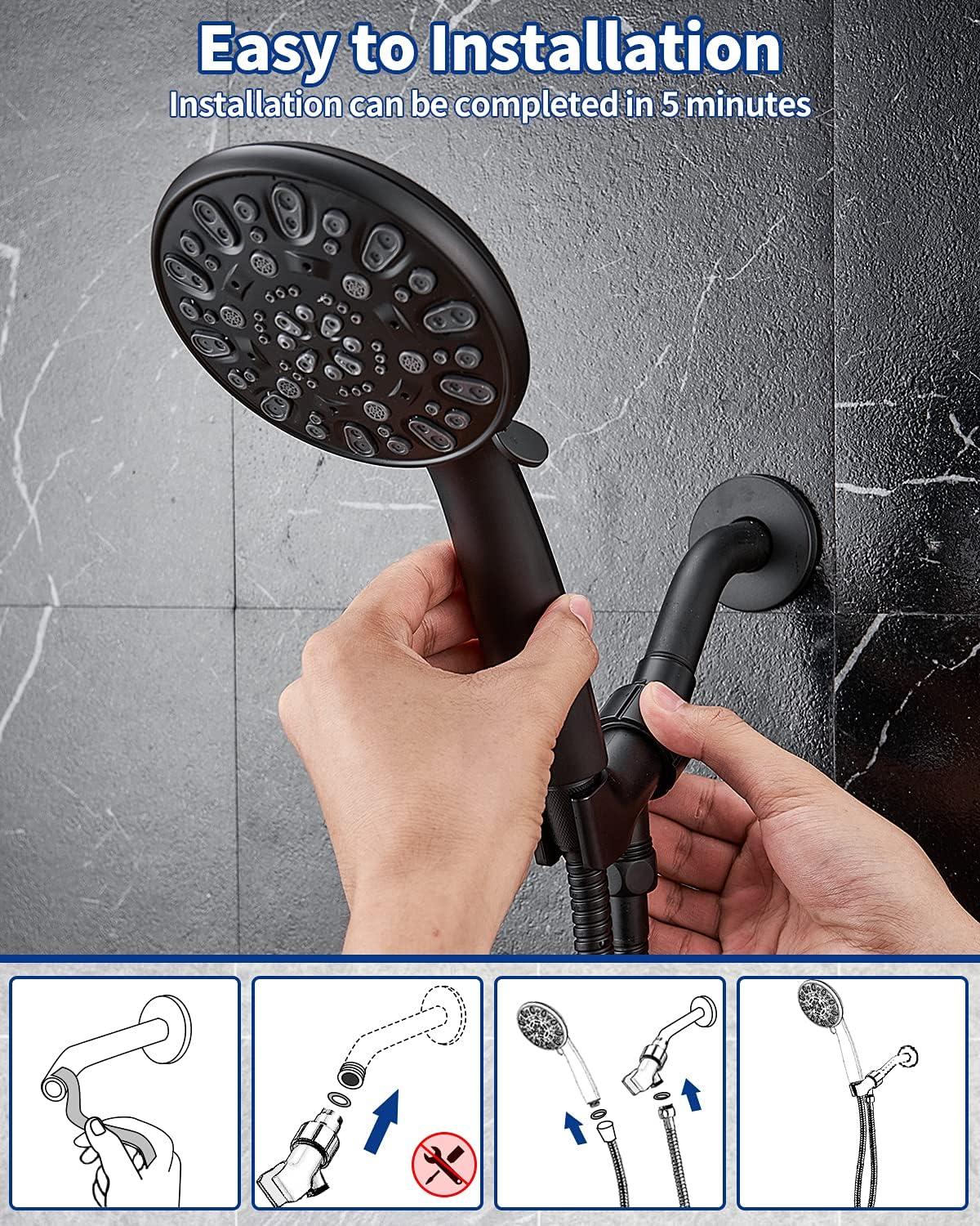 Matte Black 7-Spray Handheld Shower Head with Stainless Steel Hose