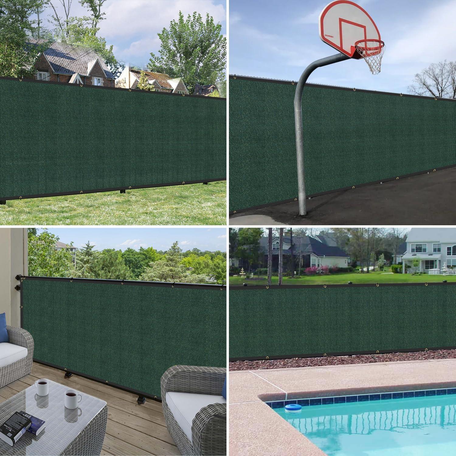 Privacy Fence Screen Heavy Duty Windscreen Fencing Mesh Fabric Shade Net Cover with Brass Grommtes for Outdoor Wall Garden Yard Pool Deck, 8'x25' Green