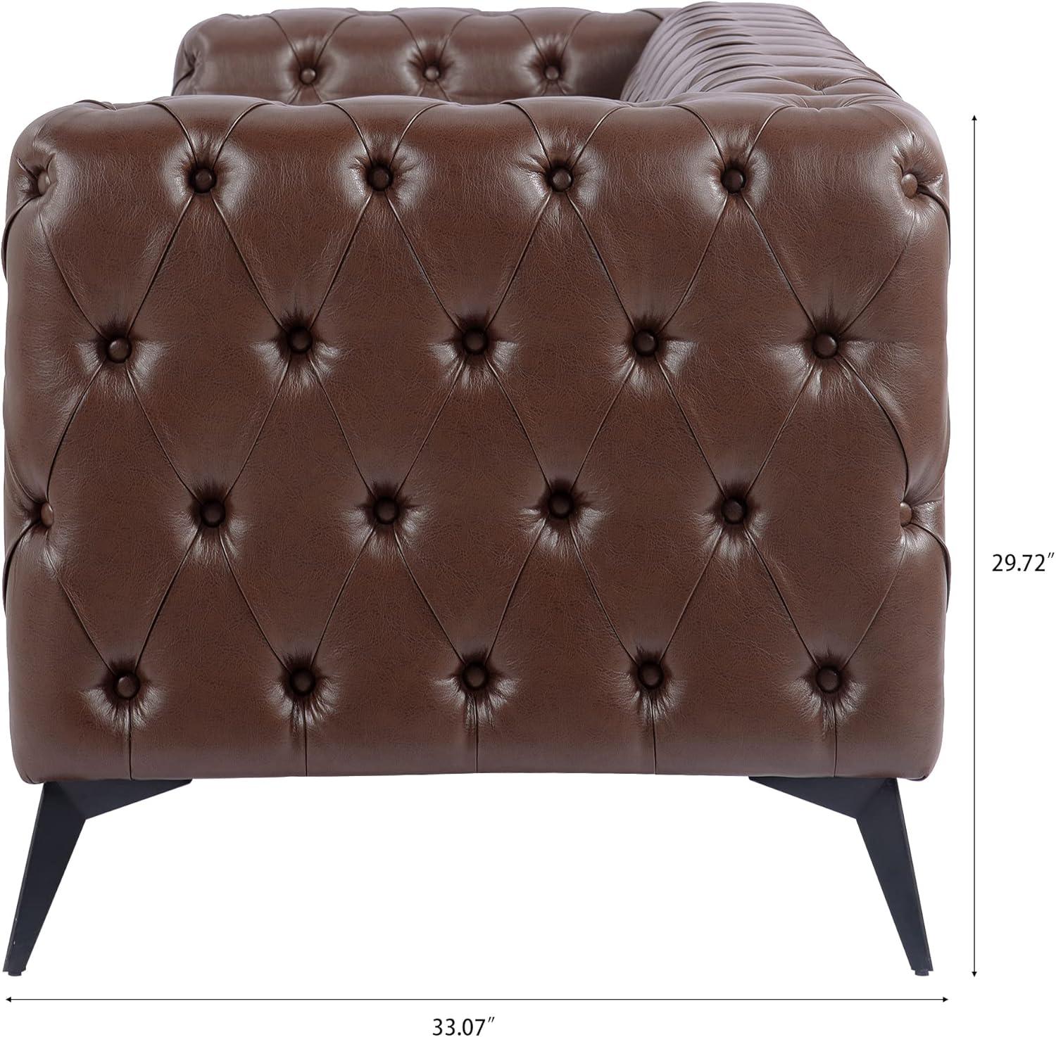 QHITTY Chesterfield Tufted Sofa, Leather Couch Accent Upholstered 3 Seater Button Sofa with Tufted Back for Living Room Bedroom Furniture (Dark Brown)