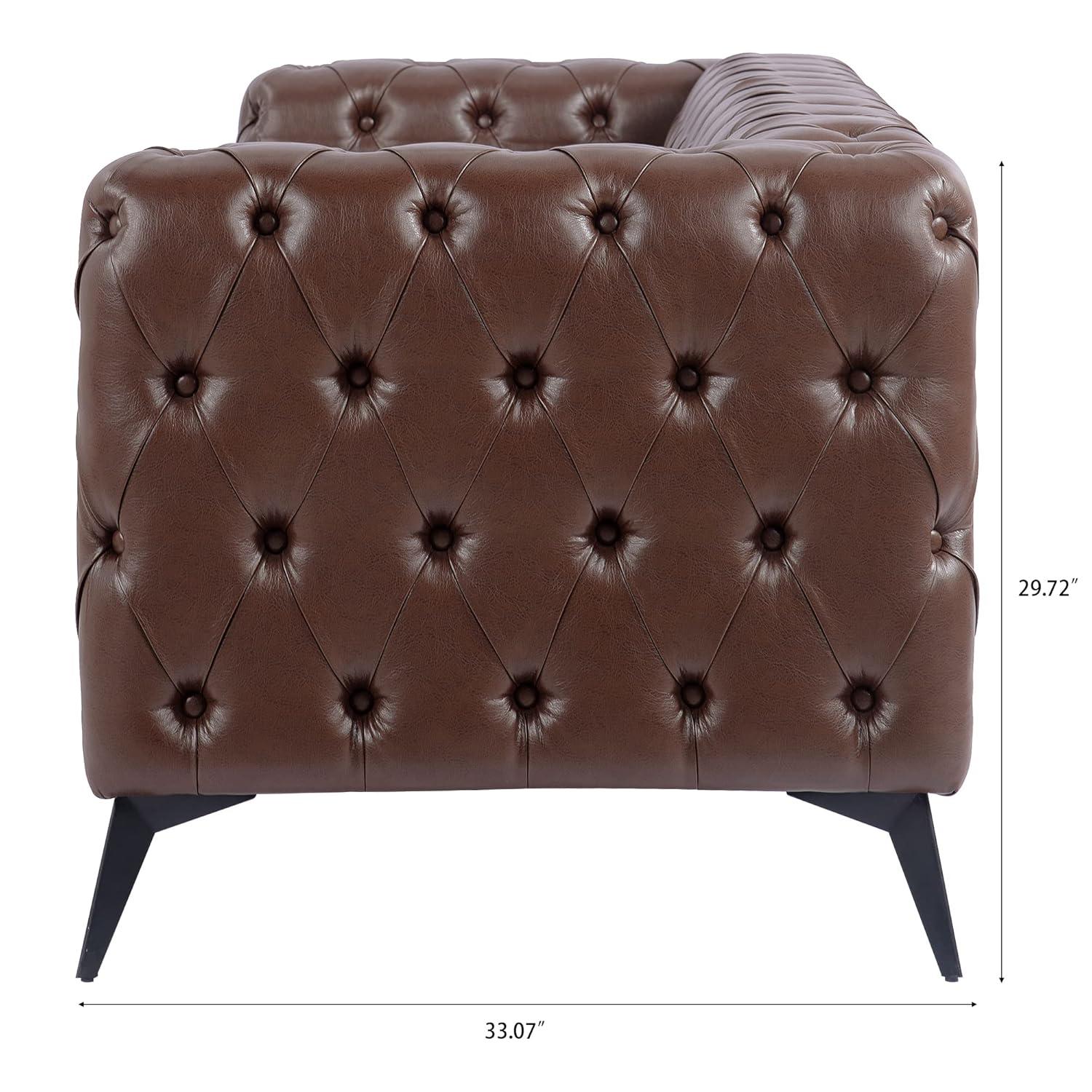 QHITTY Chesterfield Tufted Sofa, Leather Couch Accent Upholstered 3 Seater Button Sofa with Tufted Back for Living Room Bedroom Furniture (Dark Brown)