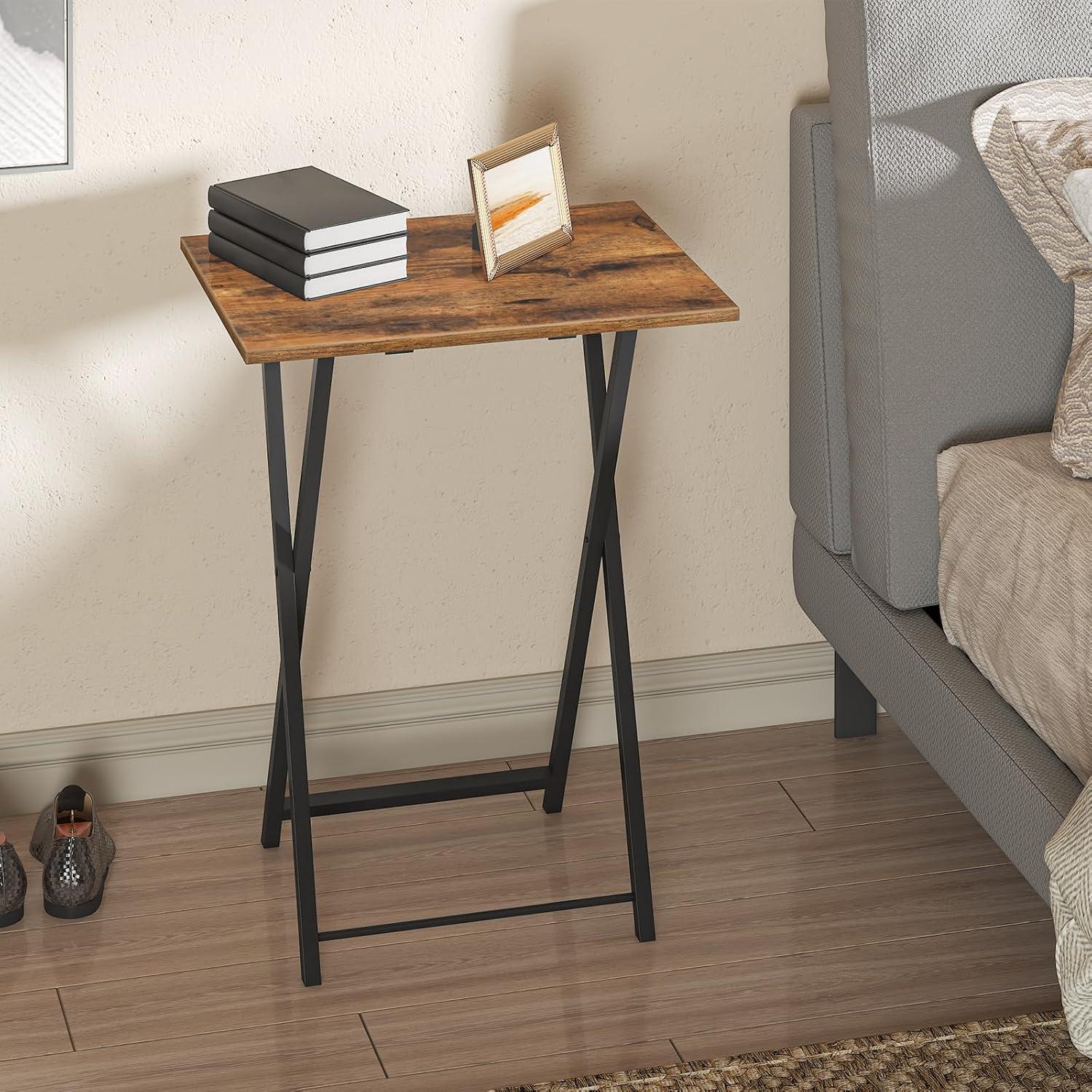 HOOBRO Folding TV Tray Table, TV Tray, Snack Table for Small Space, Dining Tray for Eating at Couch and Bed, Easy Assembly, Space Saving, Stable and Durable, Rustic Brown and Black BF20BZ01