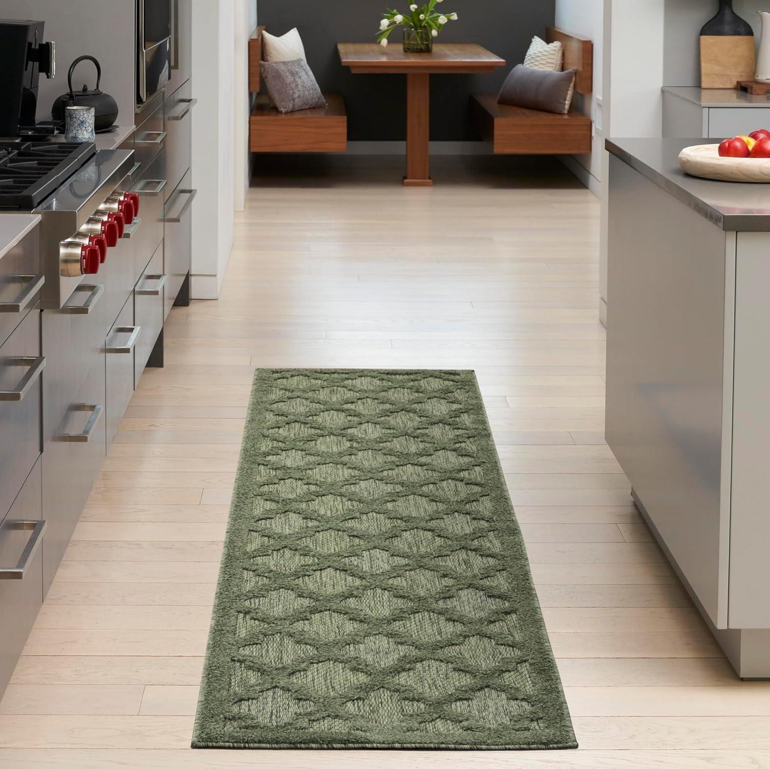 Easy Care Green 2 ft. x 8 ft. Trellis Contemporary Runner Area Rug