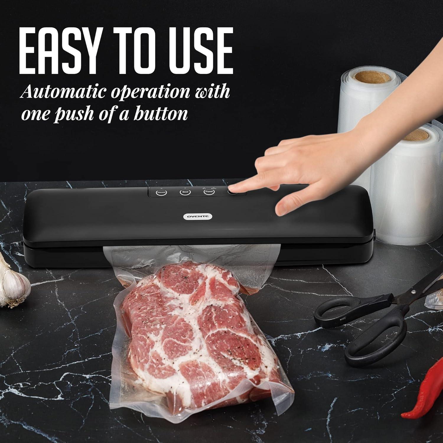 Ovente Ovente Automatic Vacuum Sealer Machine With Sealing Bags And Tube, Black Sv2906B