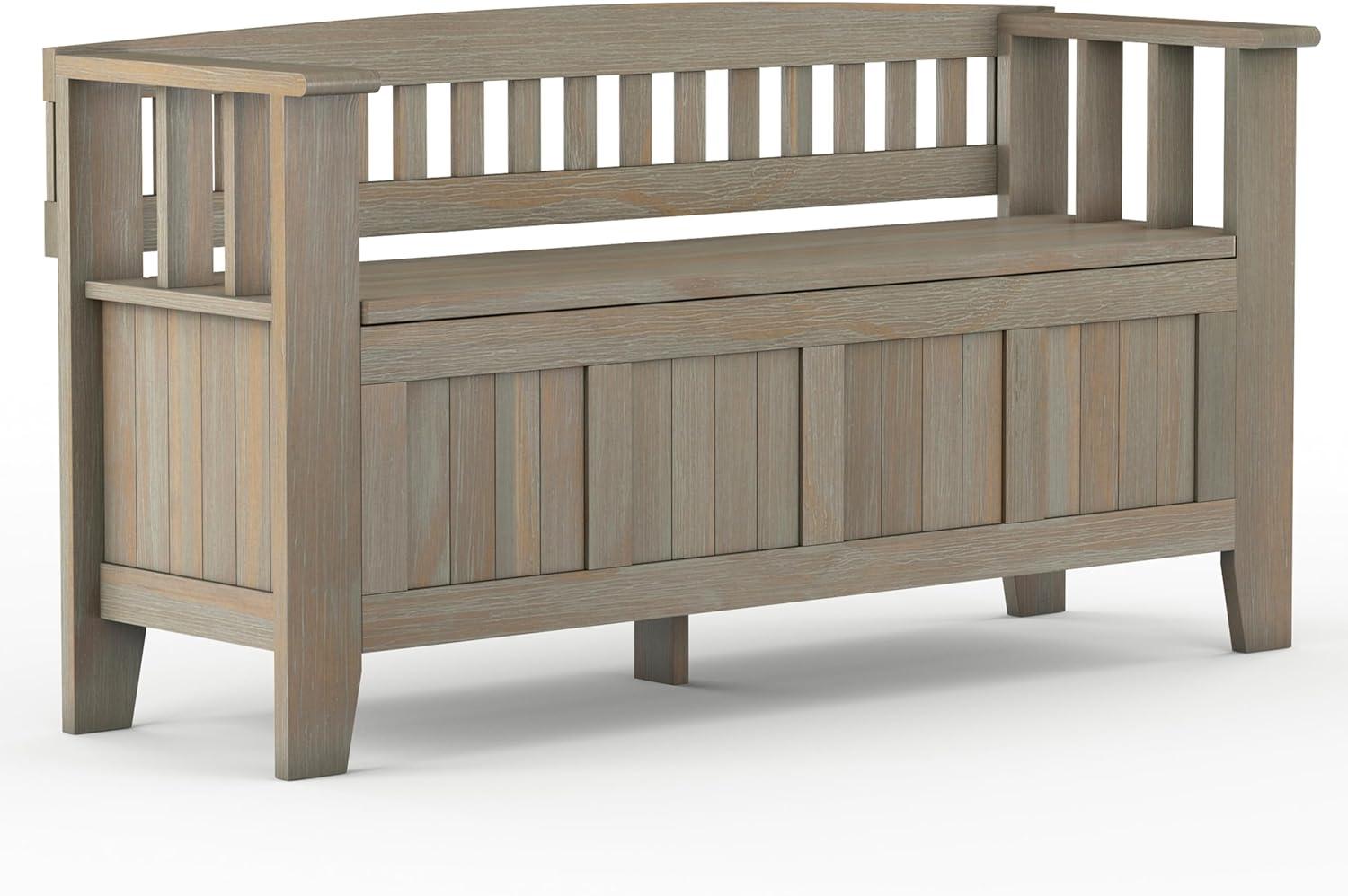 Acadian Transitional 48" Solid Wood Storage Bench in Distressed Grey