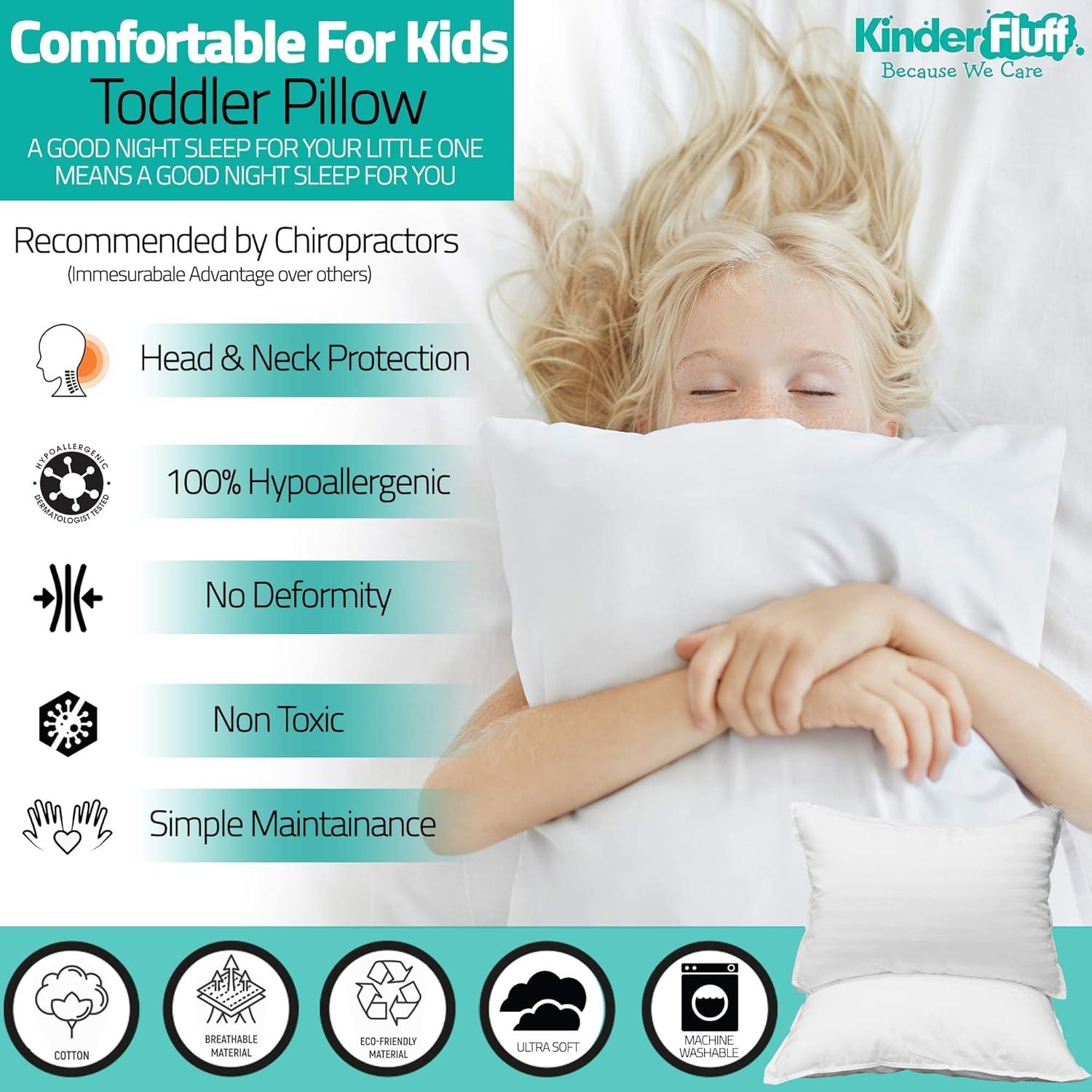 Kinder Fluff Toddler Pillow (2X)- Small Sateen Stripe Pillow 300T Cotton & Down Alternative Fill for Children Above 2