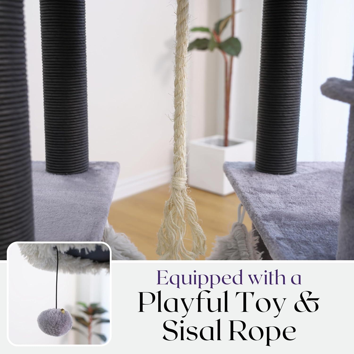 Catry Bradbury 7-Level 62.5” Modern Cat Tree with Replaceable Scratching Posts,Big Condo,Two Washable Beds, Two Hammocks,Quick Assembly, for Multi-Cat Homes(Cloud Gray)