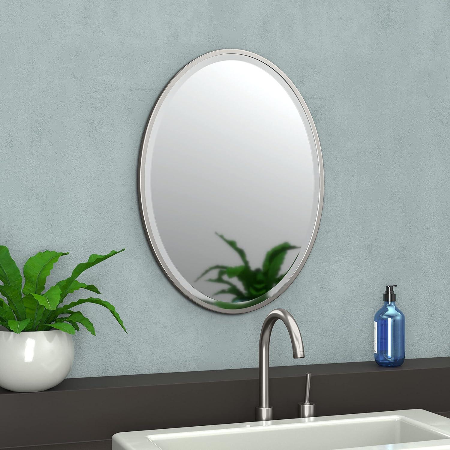 Flush Mount Framed Bathroom Vanity Mirror | Oval Framed Wall Mirror with Beveled Edge | Decorative Wall Mirror for Bathroom, Bedroom, Hallway, Entryway