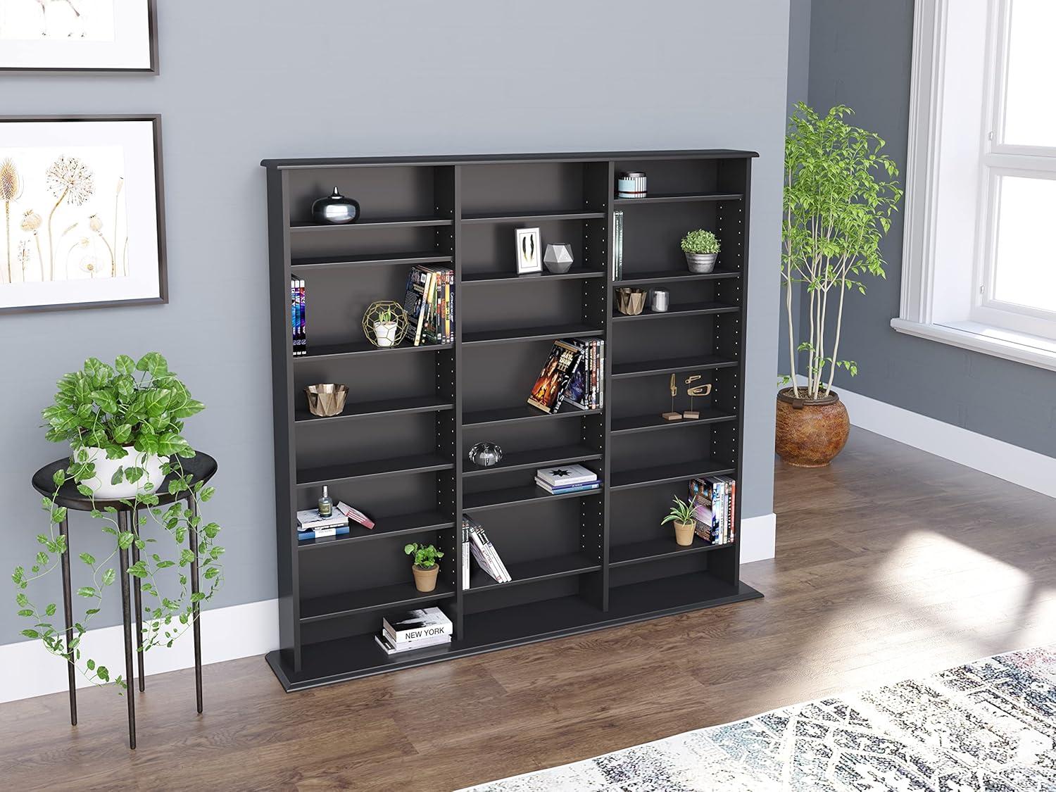 Prepac Triple Width Wall Storage Cherry & Black : Holds 960 CDs, 405 DVDs, Adjustable 24 Shelves