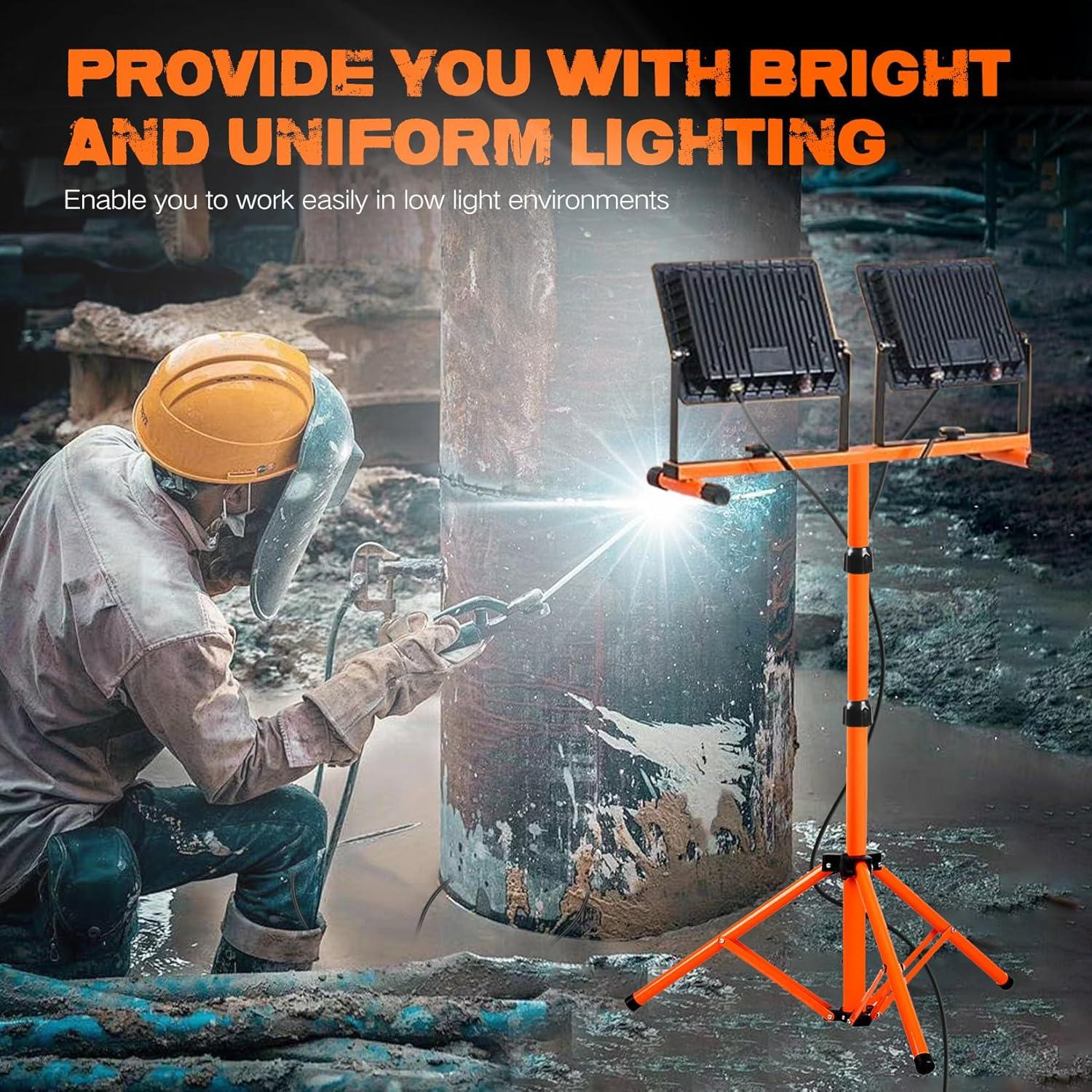 21000 Lumen Work Lights with Stand，3 Adjustable Head LED Work Light, with Adjustable and Foldable Tripod Stand, Waterproof Lamp with Individual Switch with 6500 Kelvin Color Temperature