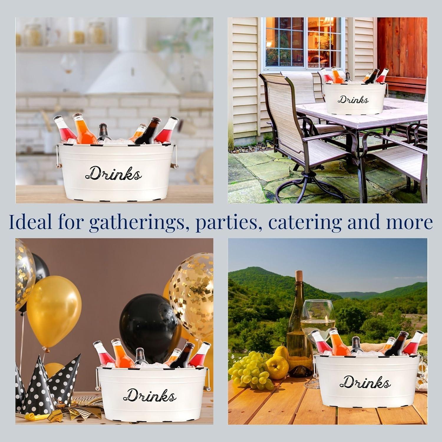 AuldHome Design White Farmhouse Enamelware Drinks Tub; Farmhouse Metal Beverage Serving Container