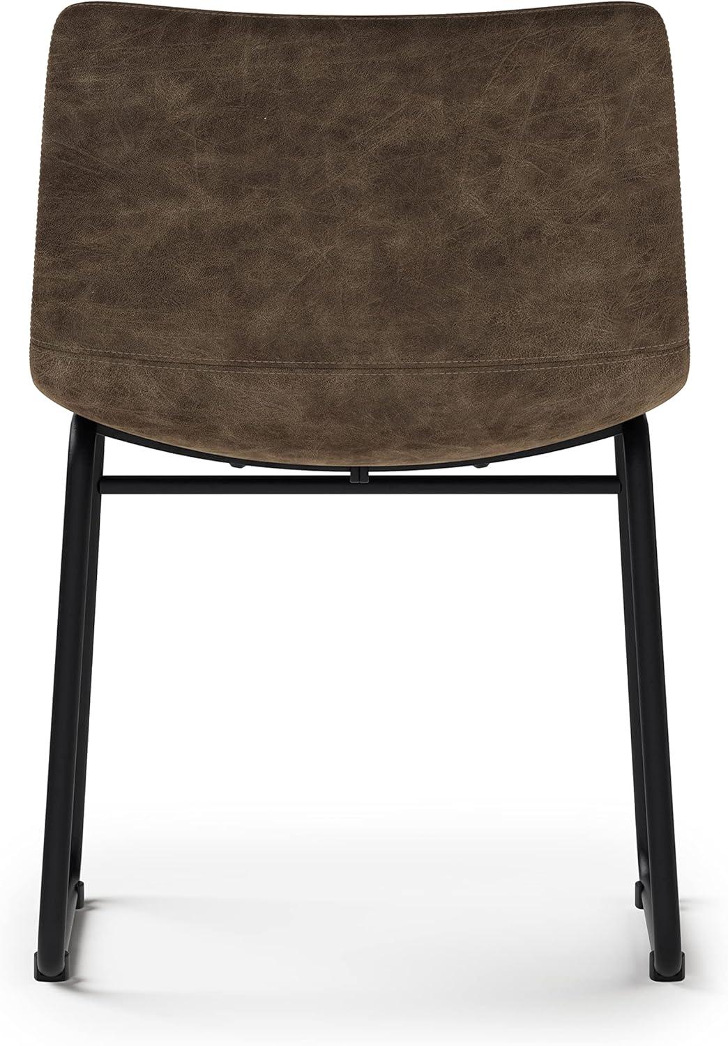 Distressed Brown Faux Leather Upholstered Side Chair with Metal Frame