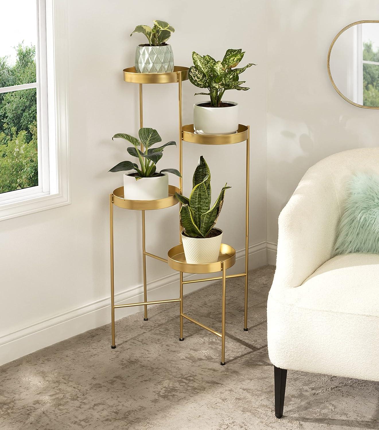 Kate and Laurel Finn Plant Stand, 10x11x44, Gold