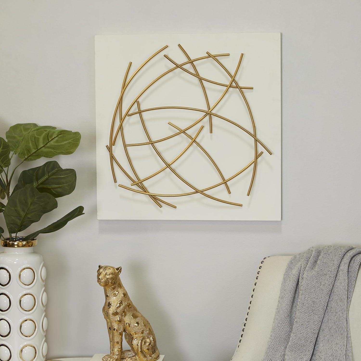 White and Gold Abstract Metal Wall Sculpture with Overlapping Lines