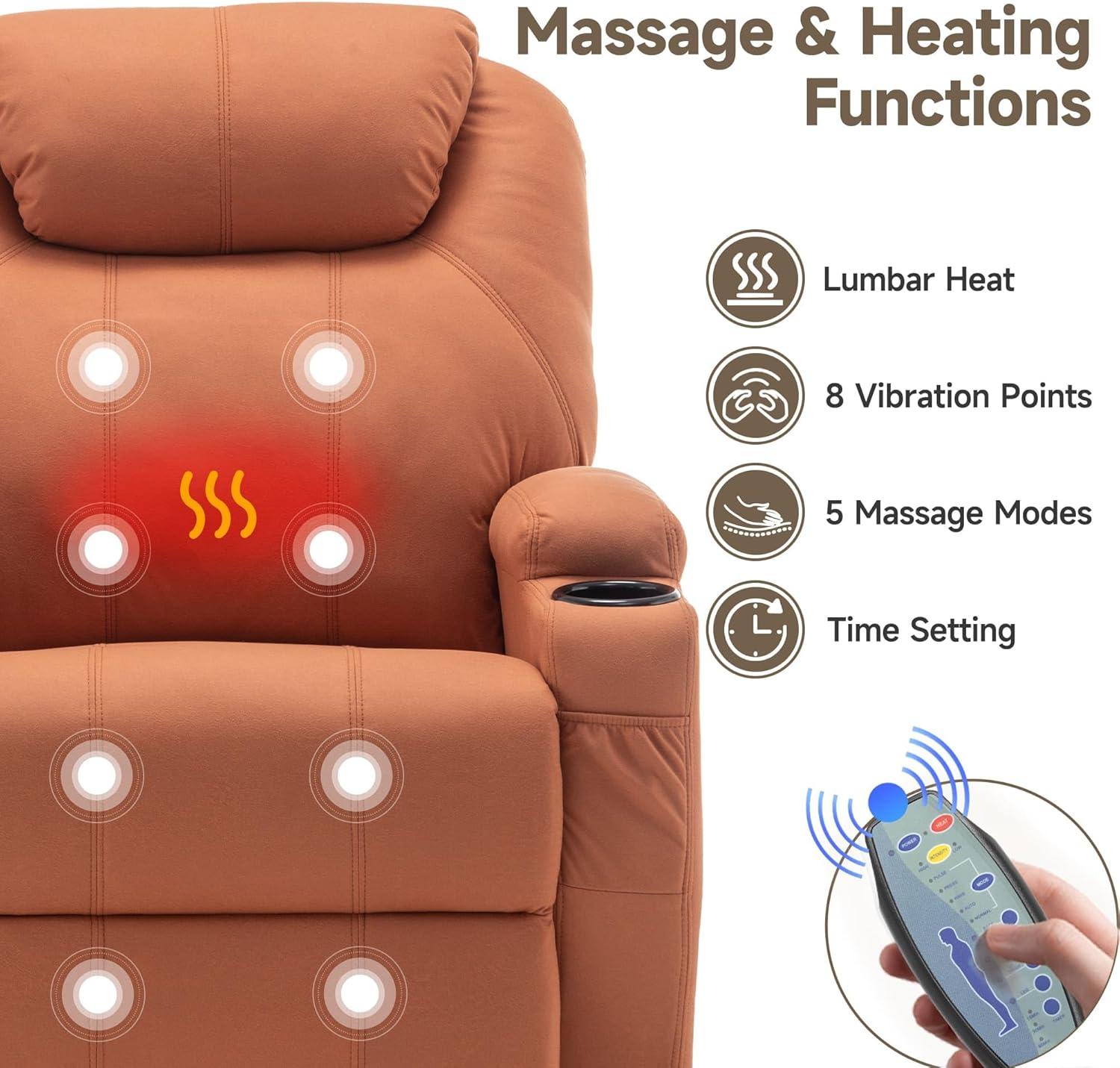 Latitude Run® Recliner Chair, Rocking Chair with Massage and Heat, 360° Swivel Recliner Chairs for Adults, Rocker Manual Recliner with Remote Control and Cup Holder for Living Room