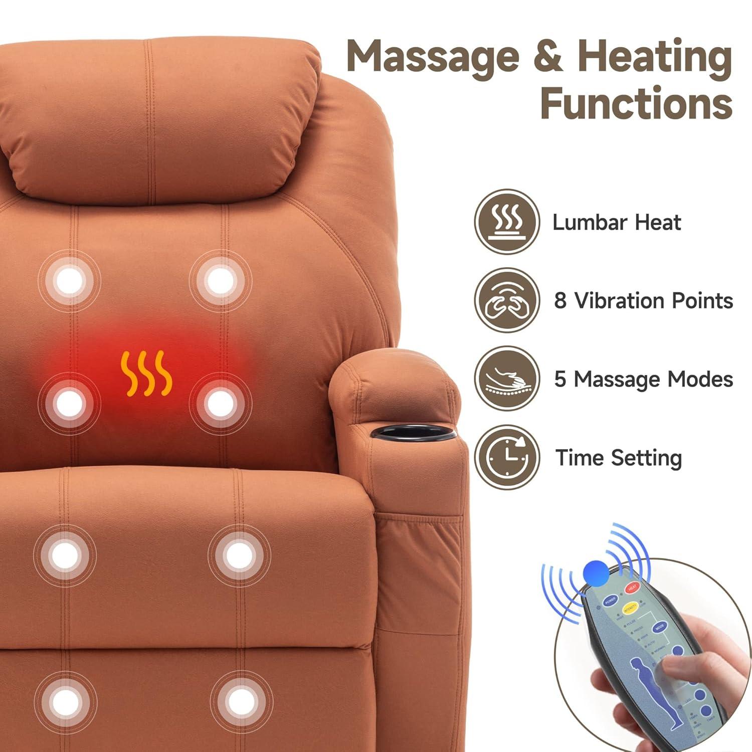 Latitude Run® Recliner Chair, Rocking Chair with Massage and Heat, 360° Swivel Recliner Chairs for Adults, Rocker Manual Recliner with Remote Control and Cup Holder for Living Room
