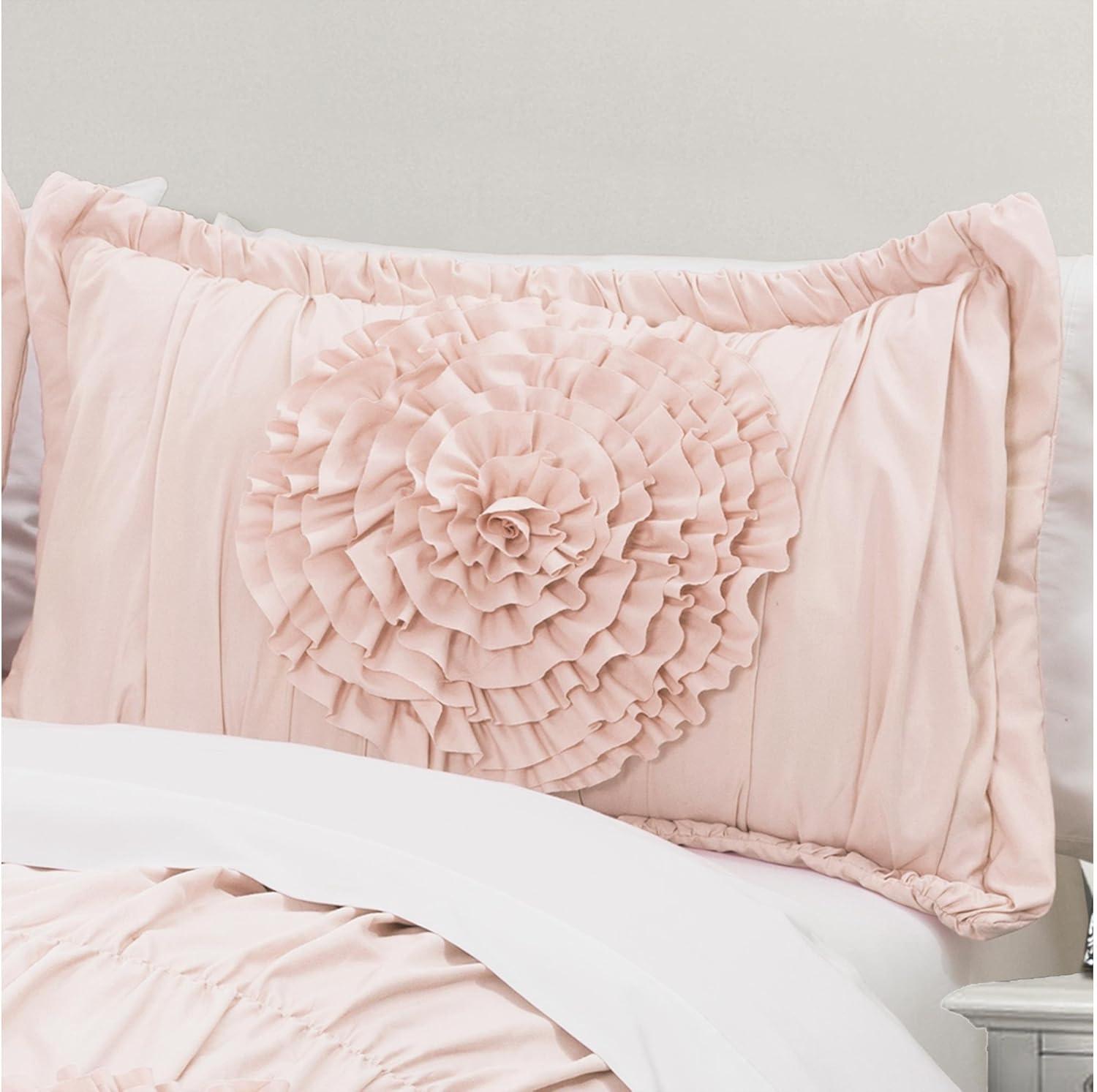 Lush Decor Serena Pink Polyester Textured Comforter, Full/Queen (3 Count)