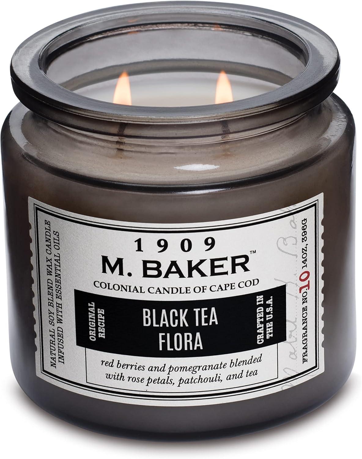 Colonial Candle M Baker Black Tea Flora Scented Jar Candle, 2 Wick, 14 oz, 60 Hours Burn, Floral