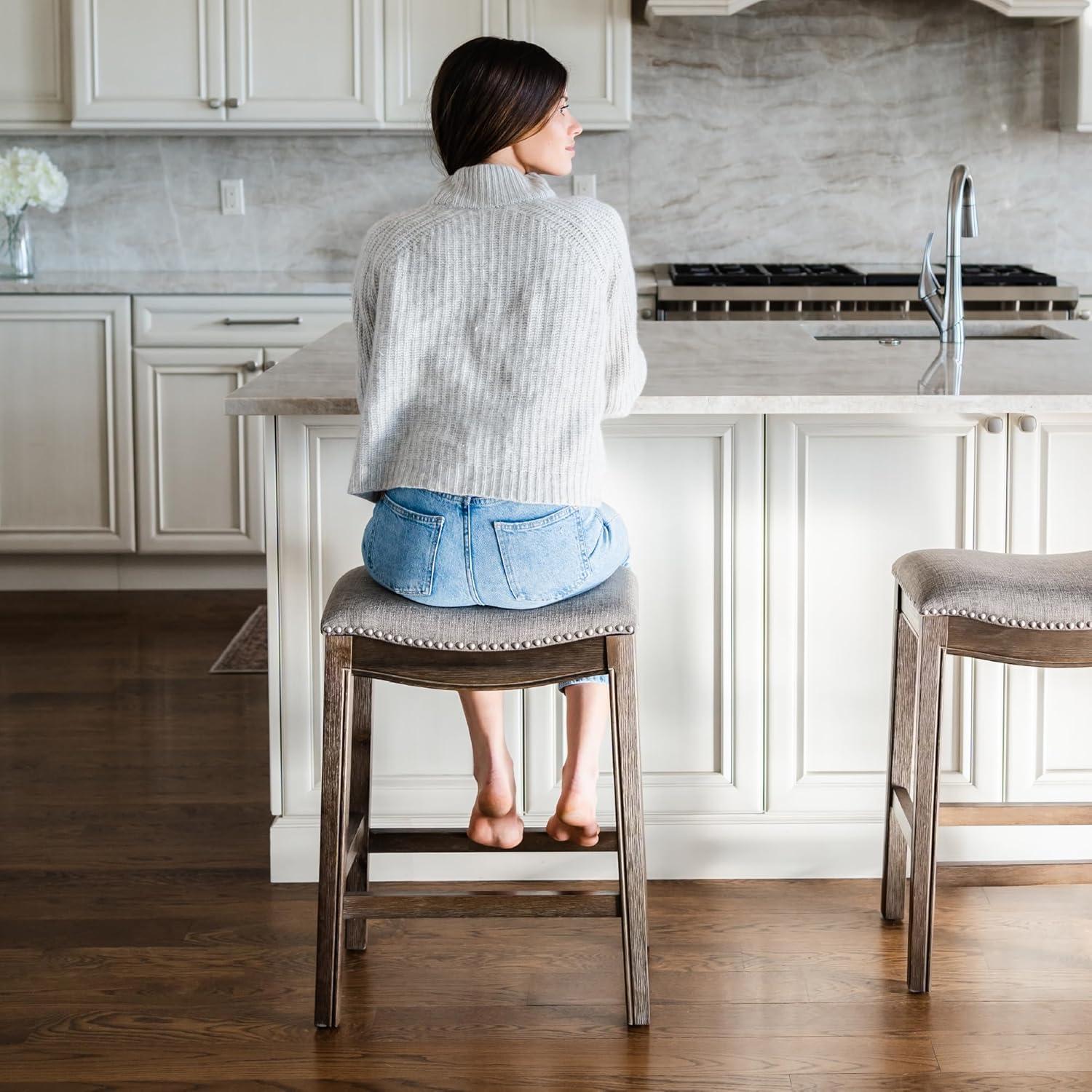 Maven Lane Maven Lane Adrien Backless Saddle Kitchen Stool with Fabric Upholstery