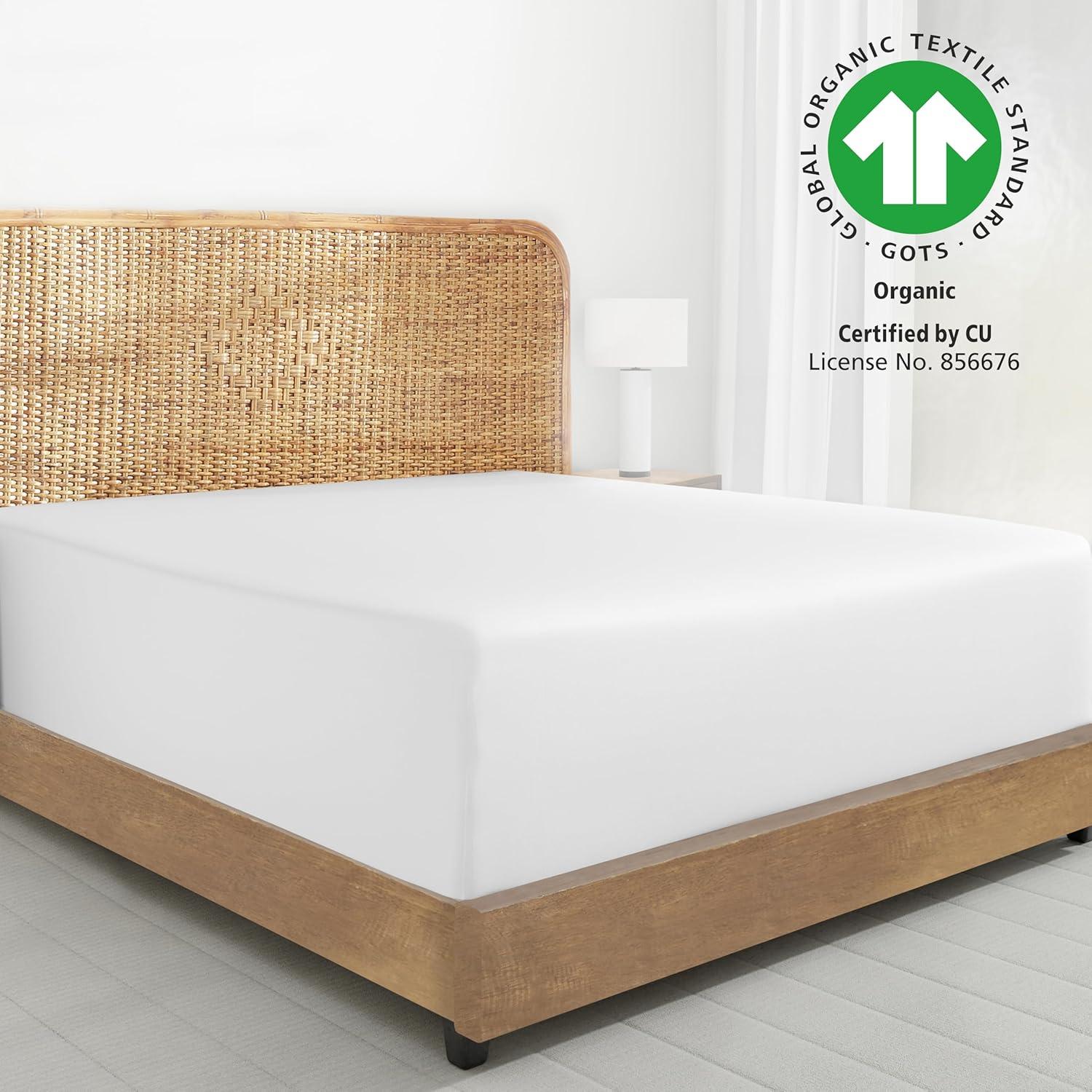 California Design Den 2-Pack 100% Organic Cotton Fitted Sheet Queen Size, Cooling Percale Weave, Lightweight & Crisp With Snug-Fit, Queen Deep Pocket Fitted Sheet Only -Bright White