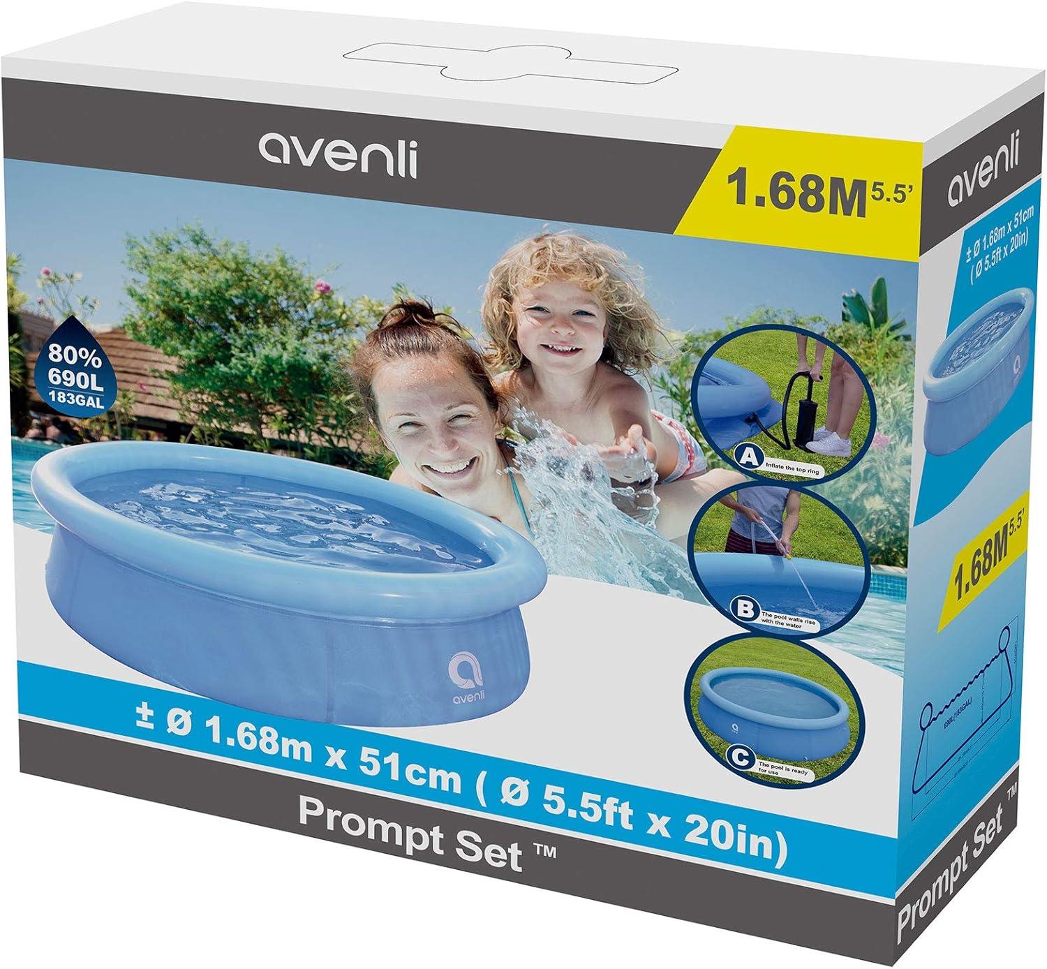 JLeisure Avenli 12014 5.5 Foot x 20 Inch 1 to 2 Person Capacity Prompt Set Kids Above Ground Inflatable Outdoor Backyard Kiddie Swimming Pool, Blue