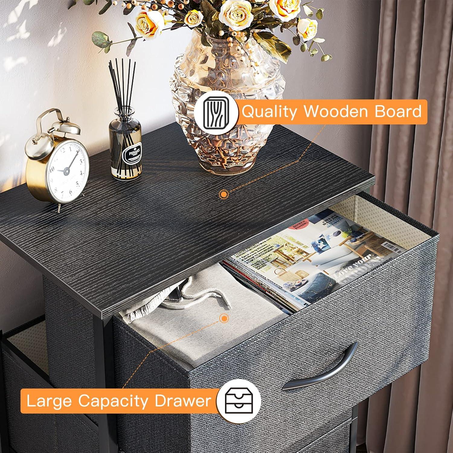 ODK Dresser for Bedroom with 4 Storage Drawers, Small Dresser Chest of Fabric Drawers with Sturdy Steel Frame, Wood Top, Dark Grey