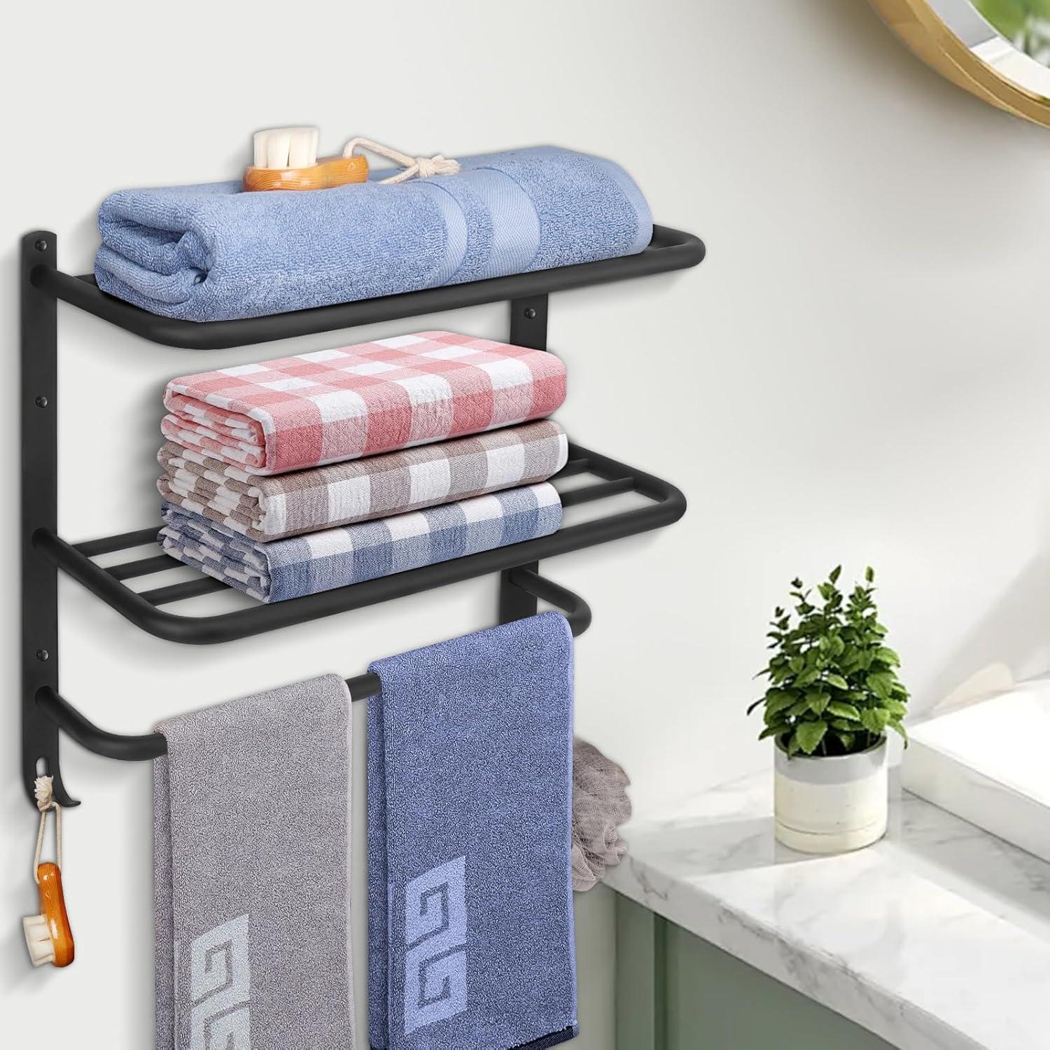 Bathroom Towel Rack, 3-Tier Towel Holder with Hooks