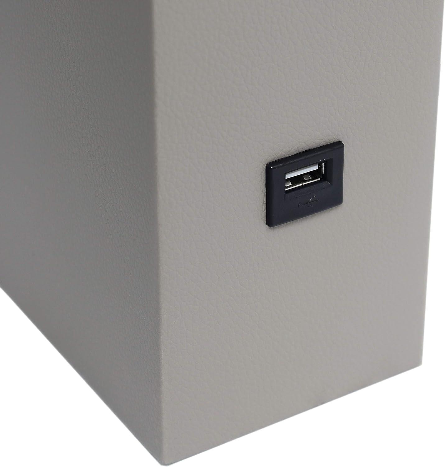 Modern Leather Table Lamp with USB and Fabric Shade Gray/White - Elegant Designs: Chic USB Charging Port, Linen Shade, No Assembly Required