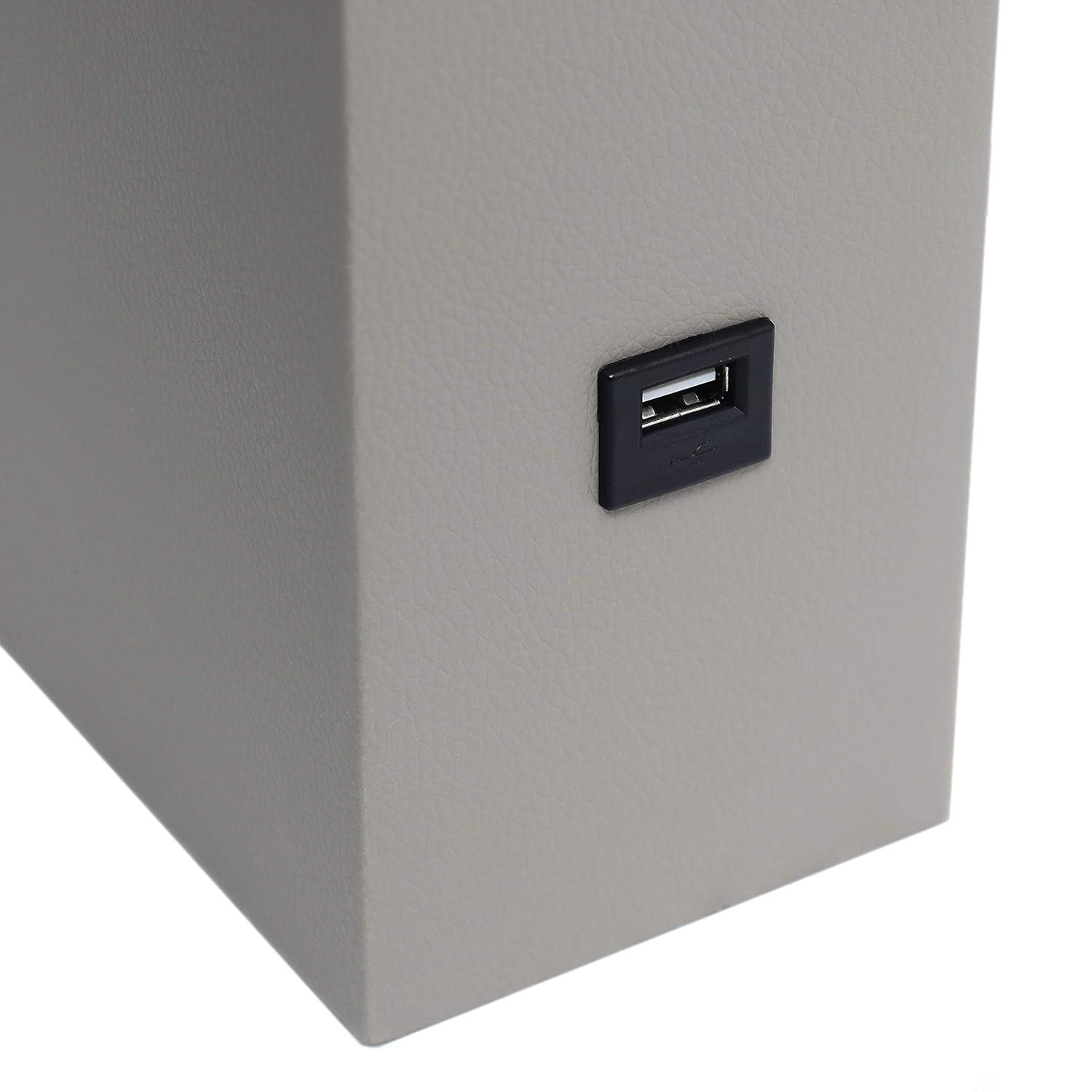 Modern Leather Table Lamp with USB and Fabric Shade Gray/White - Elegant Designs: Chic USB Charging Port, Linen Shade, No Assembly Required