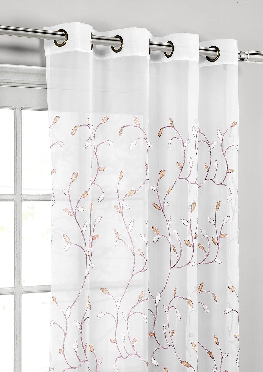 Grommet Curtain Panel, Embroidered Sheer Extra-Wide, Pink 54" x 84"