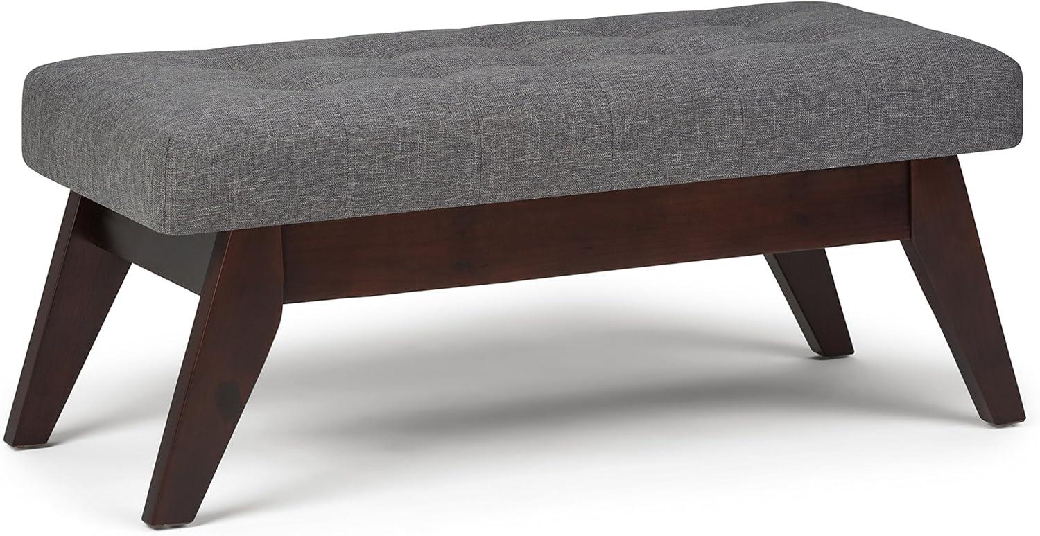 Simpli Home Draper Solid Wood Mid Century Tufted Ottoman Bench In Slate Grey