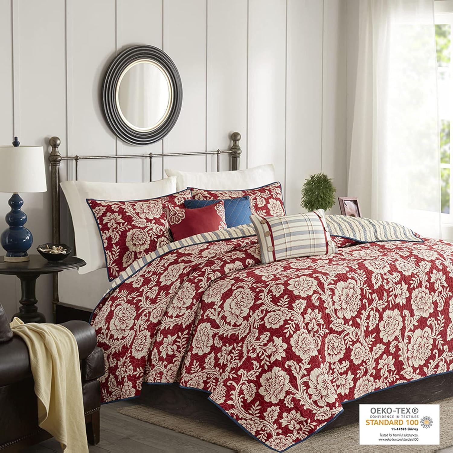 Madison Park Lucy Reversible Cotton Twill Quilt Set with Throw Pillows