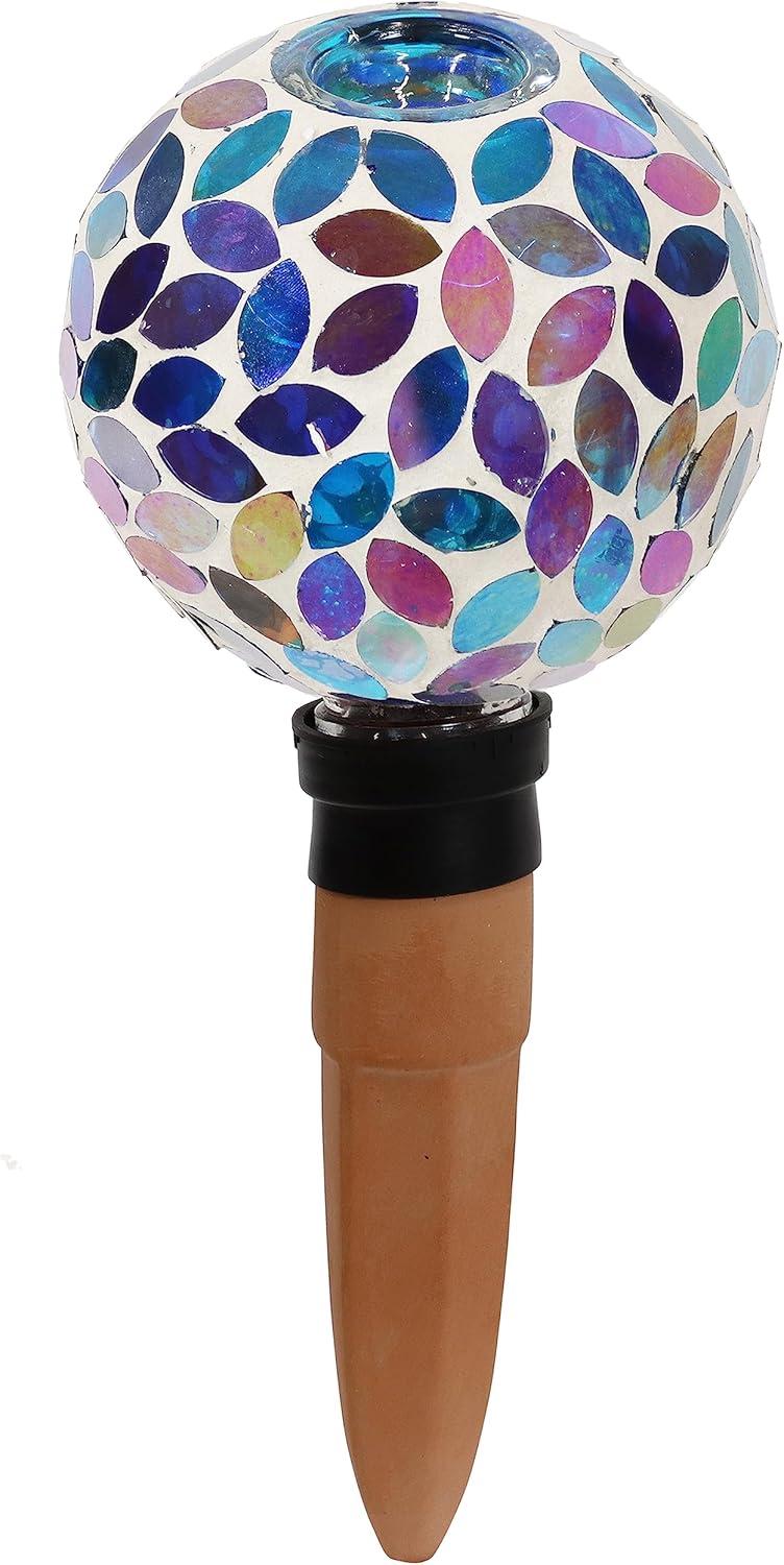 Colorful Mosaic Glass and Terracotta Self-Watering Globe for Plants