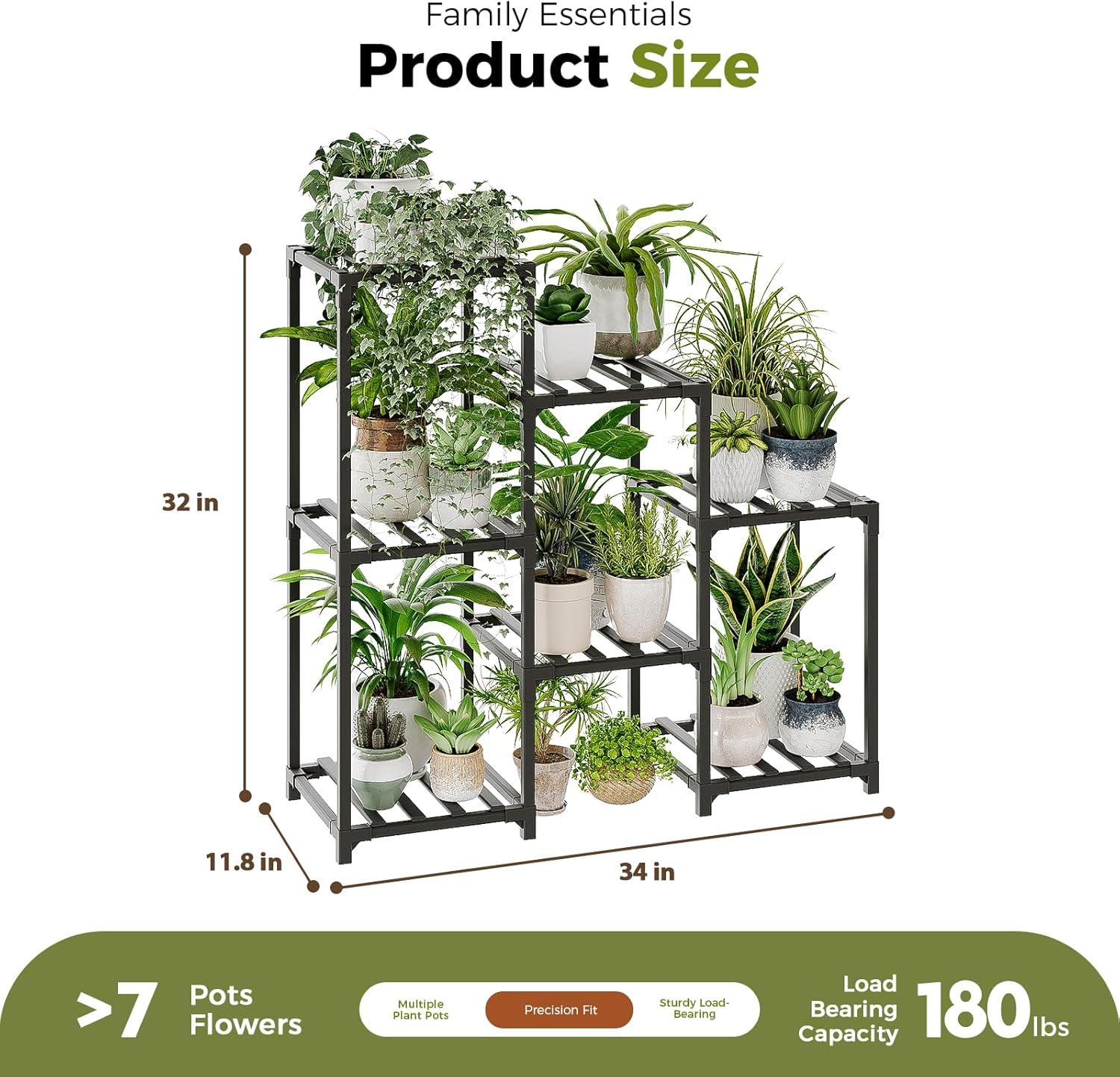 Black 3-Tier Bamboo Ladder Plant Stand for 7 Pots