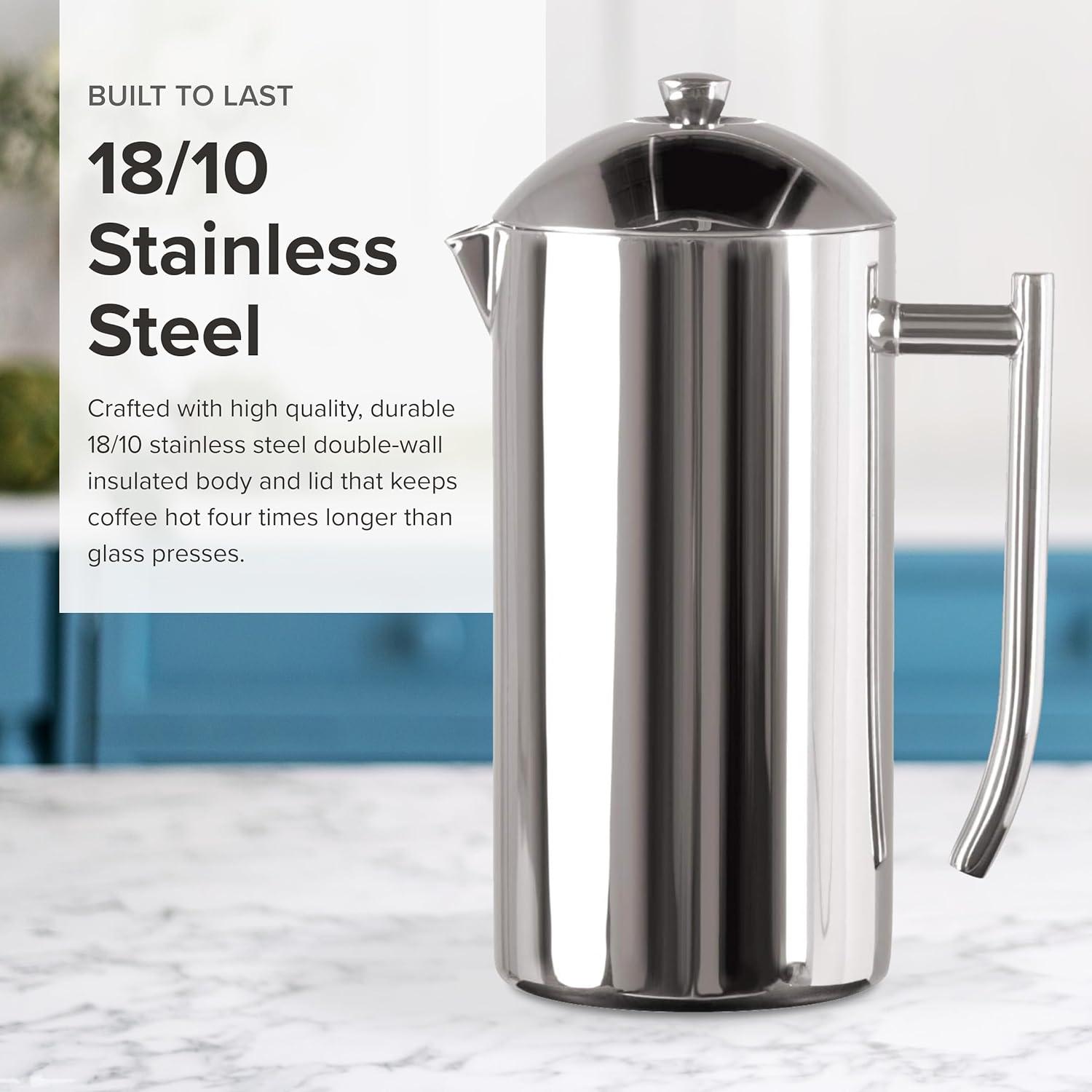 Polished Stainless Steel Double-Walled French Press, 17 Oz