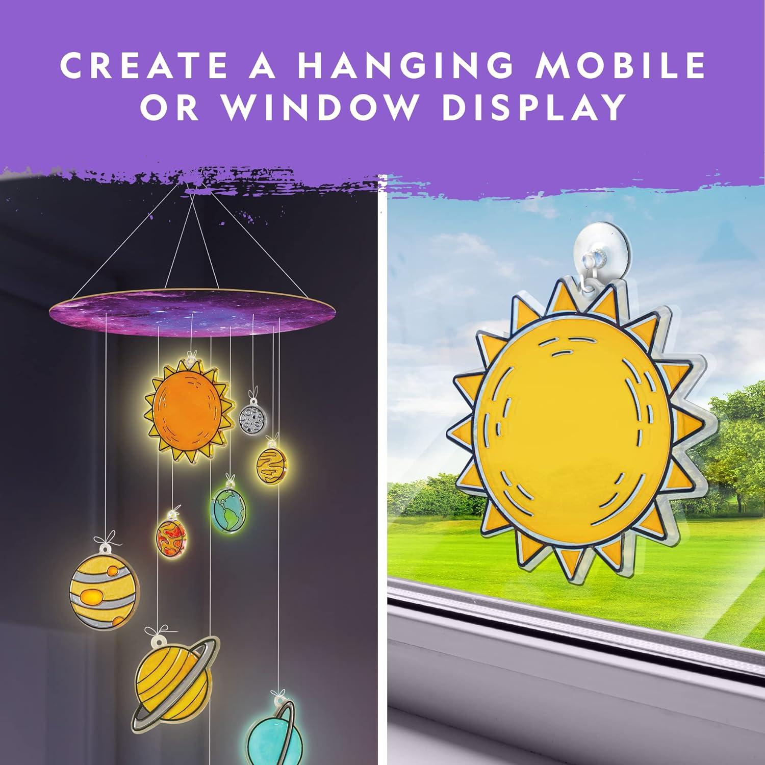 NATIONAL GEOGRAPHIC Kids Window Art Kit - Stained Glass Solar System Arts & Crafts Kit with Glow in The Dark Planets, Use as Window Suncatchers, Hanging Decor from Ceiling, Mobile, Space Room Dcor