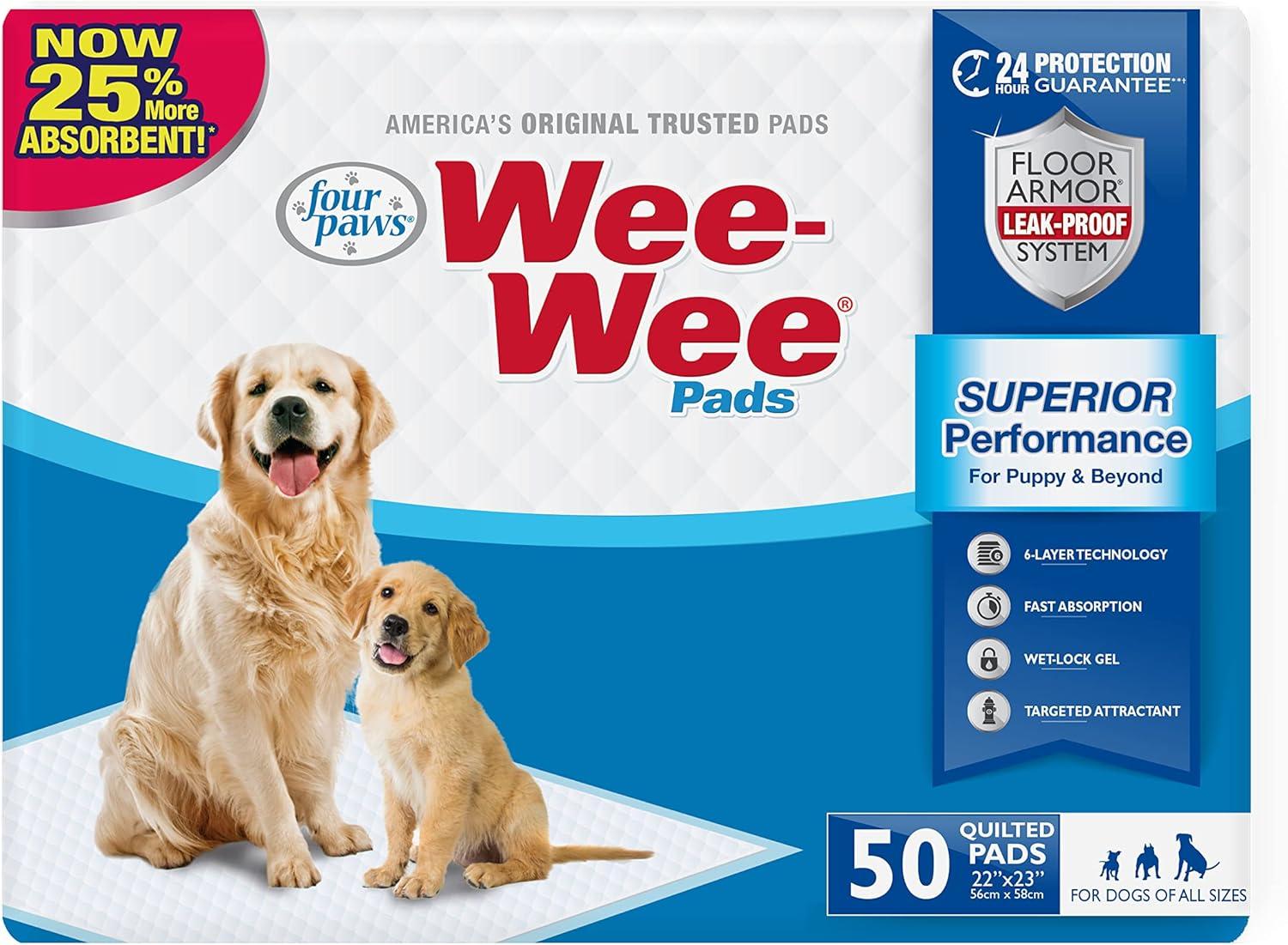 Four Paws Wee Wee Absorbent Potty Training Dog & Puppy Pads, Pet Pee Pads, Standard 50ct