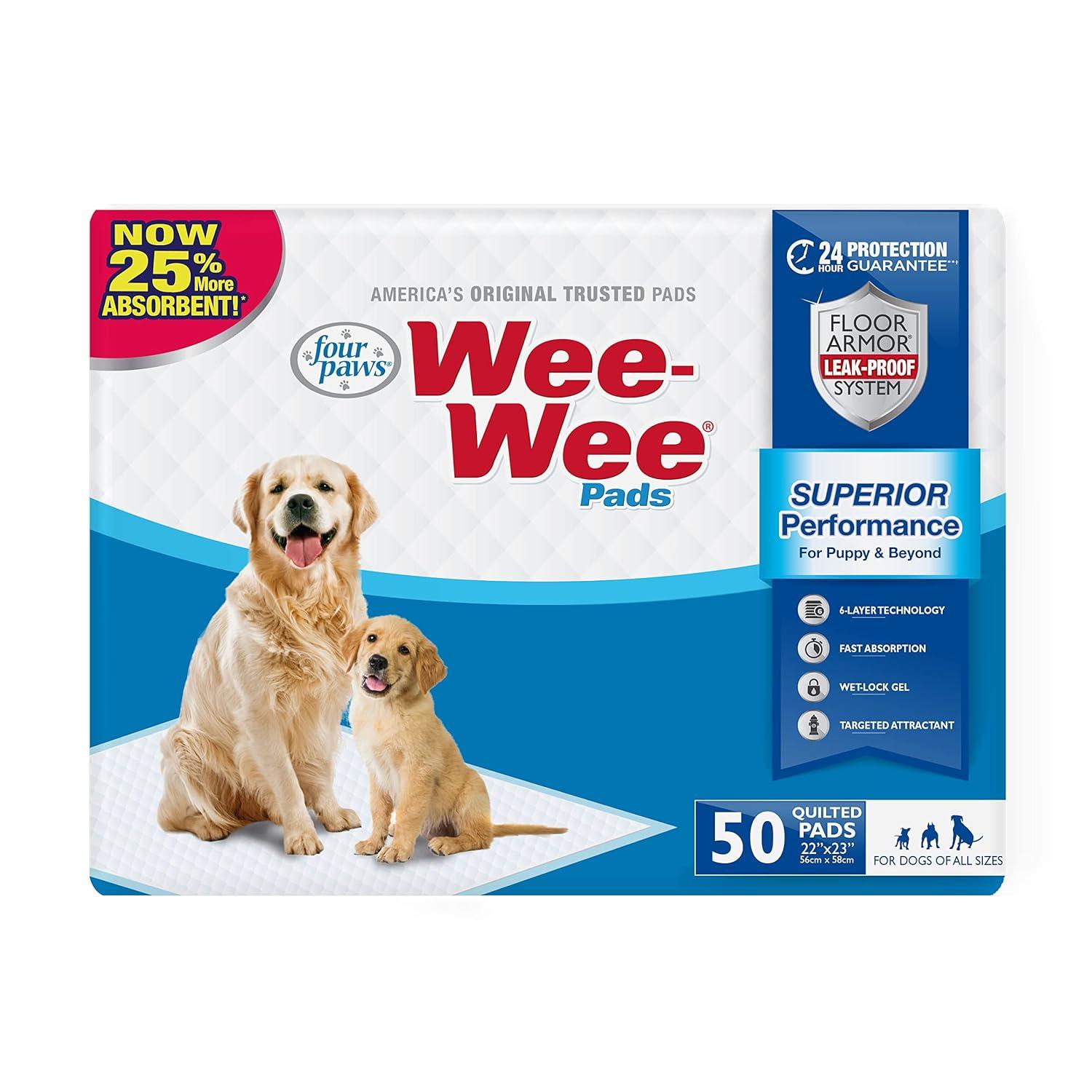 Four Paws Wee Wee Absorbent Potty Training Dog & Puppy Pads, Pet Pee Pads, Standard 50ct