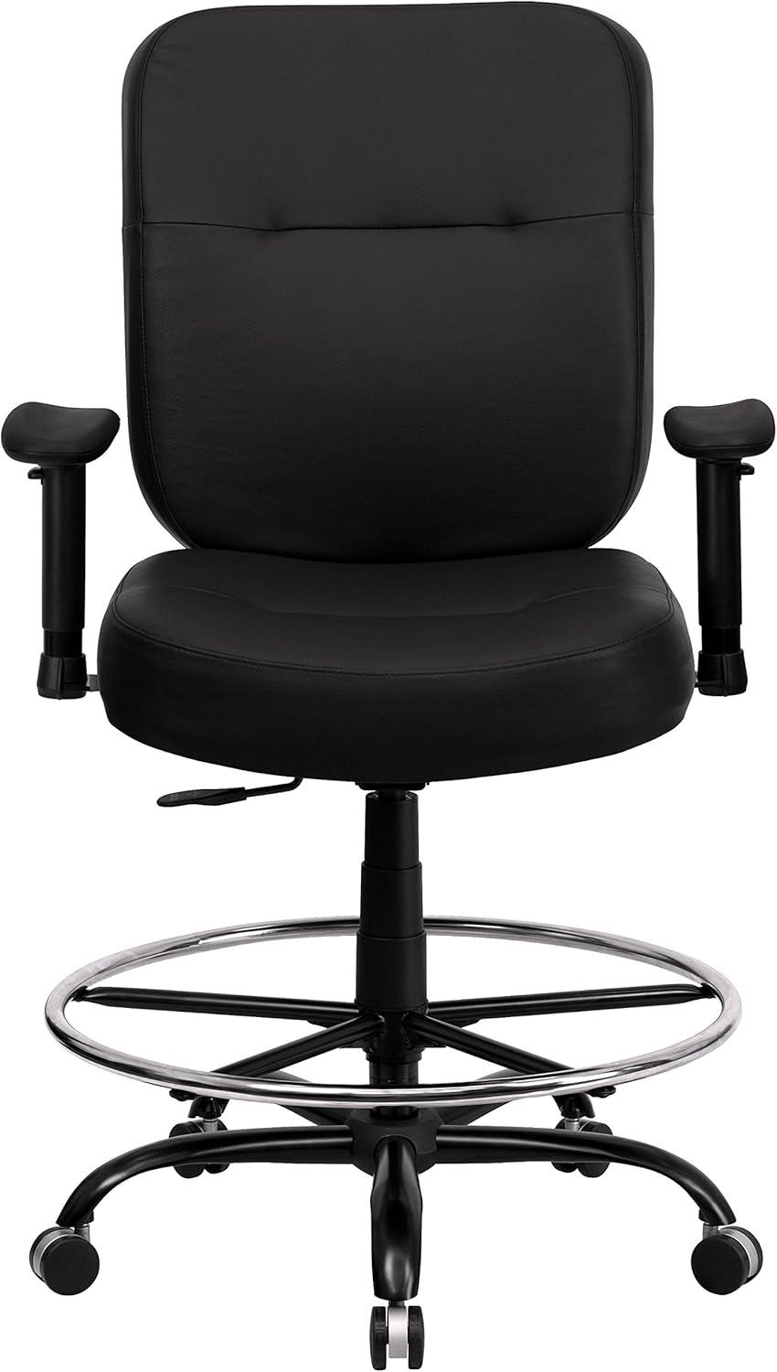 ErgoFlex 360° Black LeatherSoft High-Back Drafting Chair with Metal Base