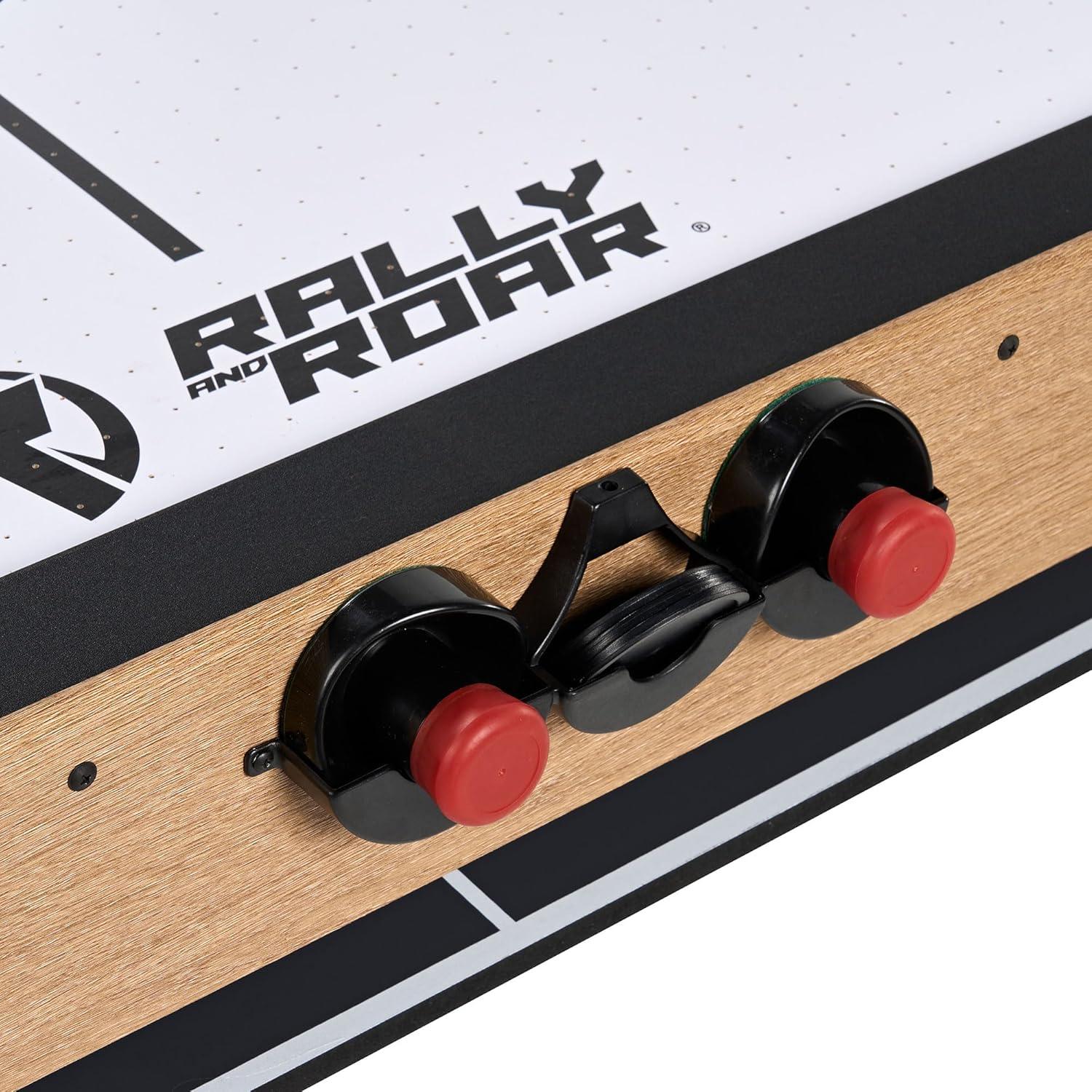 72-Inch Oak and Black Air Hockey Table with LED Scorer and Table Tennis Top