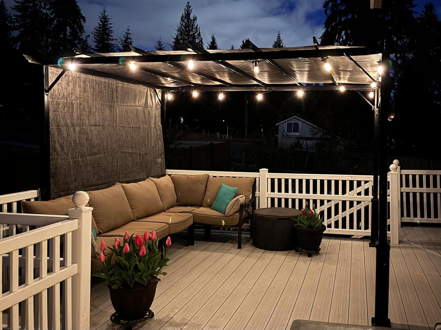 12 x 9 Black Metal Pergola with Adjustable Grey Sling Top