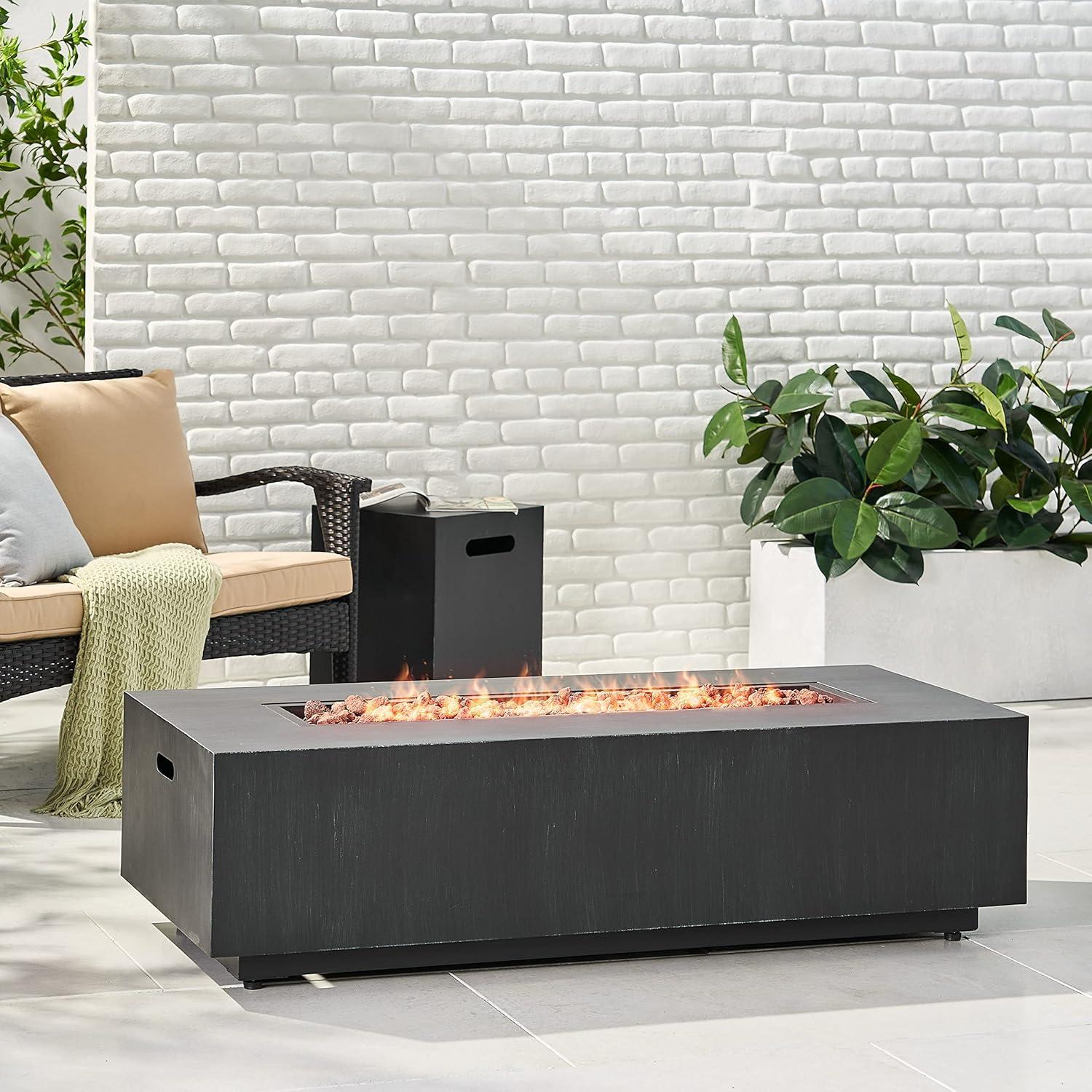 Wellington Outdoor 50000 BTU Rectangular Fire Pit with Tank Holder Brushed Black - Christopher Knight Home
