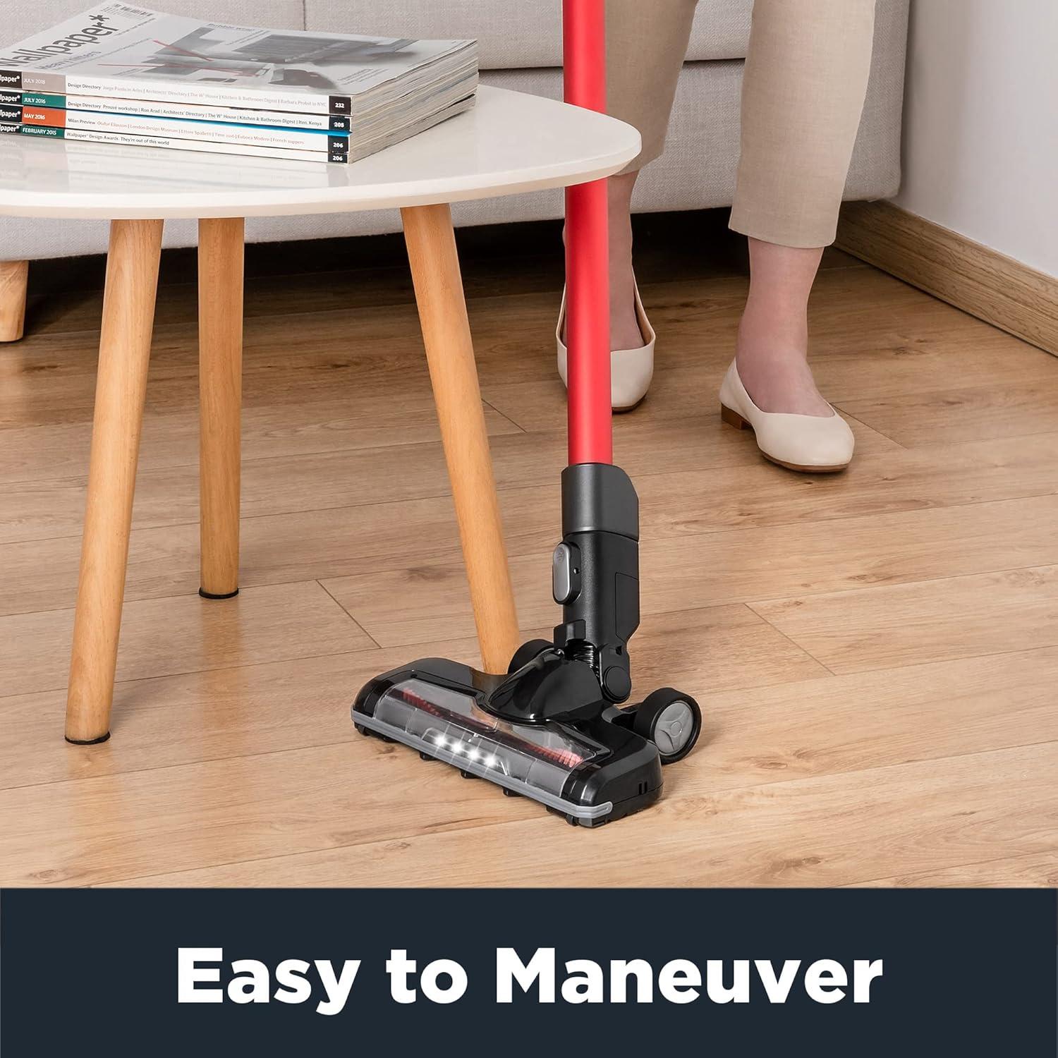 EUREKA Cordless Vacuum Cleaner, Hight Efficiency for All Carpet and Hardwood Floor LED Headlights, Convenient Stick and Handheld Vac, Basic Red
