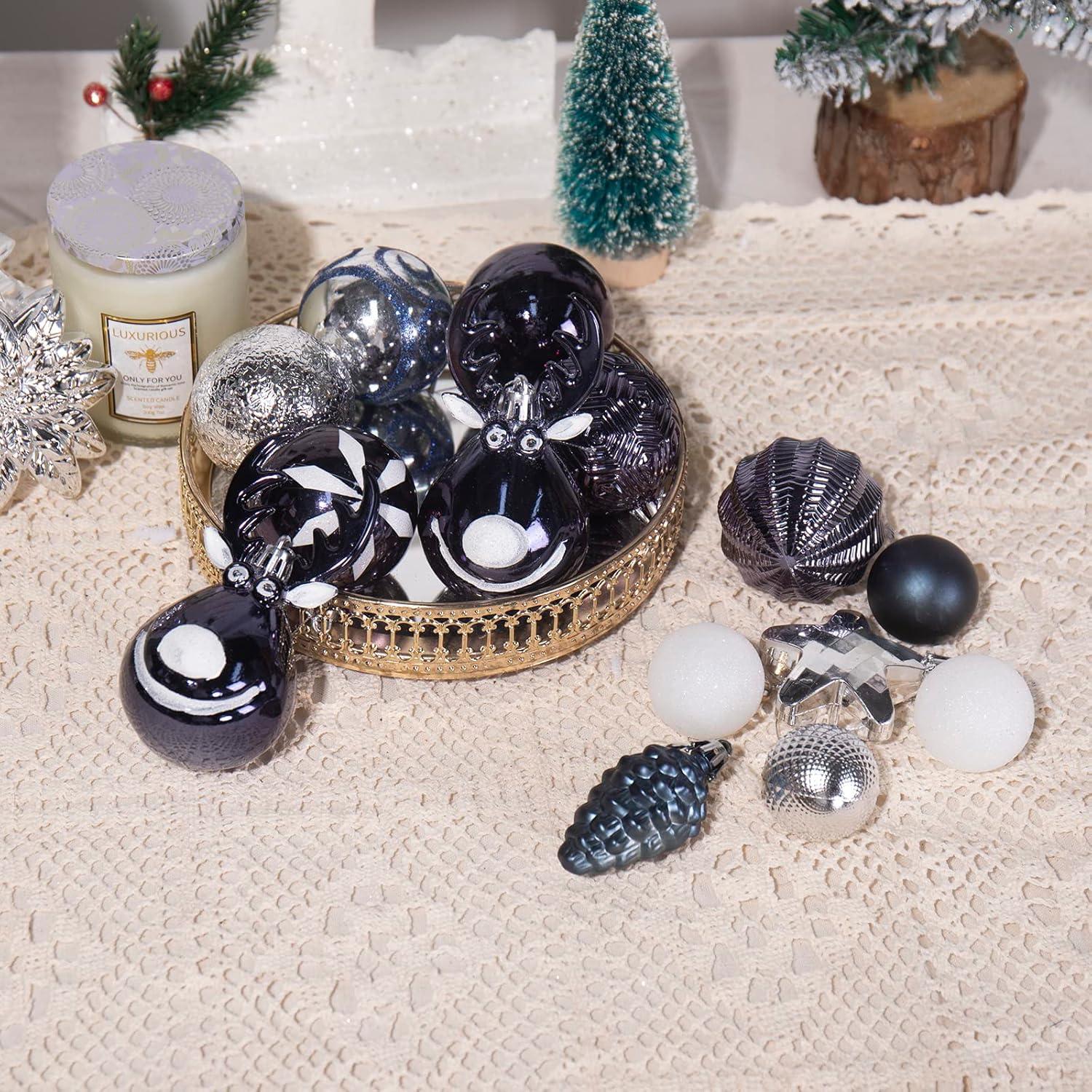 Navy Blue and White Shatterproof Plastic Christmas Ball Ornaments Set