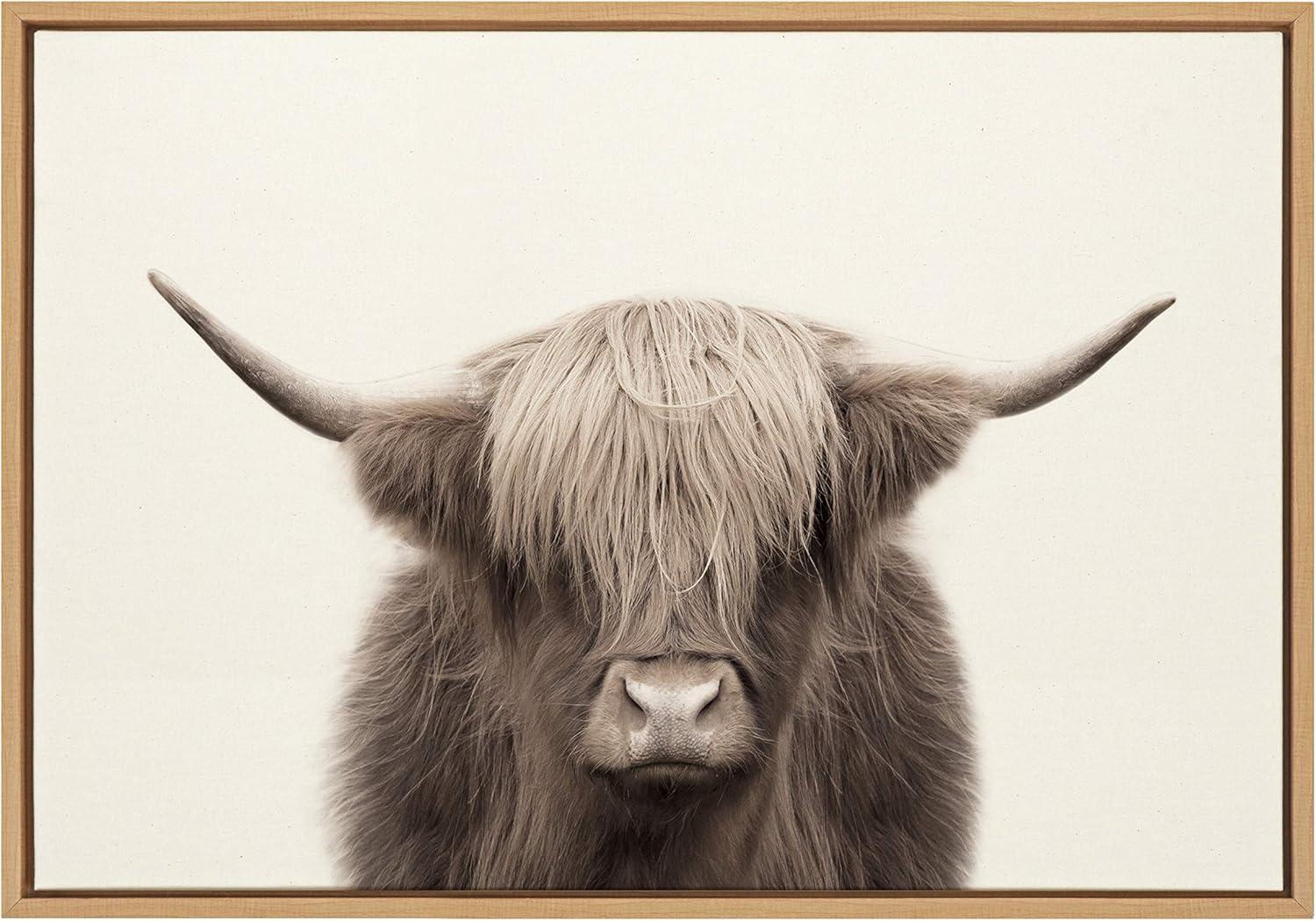 23" x 33" Sylvie Highland Cow Color Framed Canvas by The Creative Bunch Studio Natural - Kate and Laurel