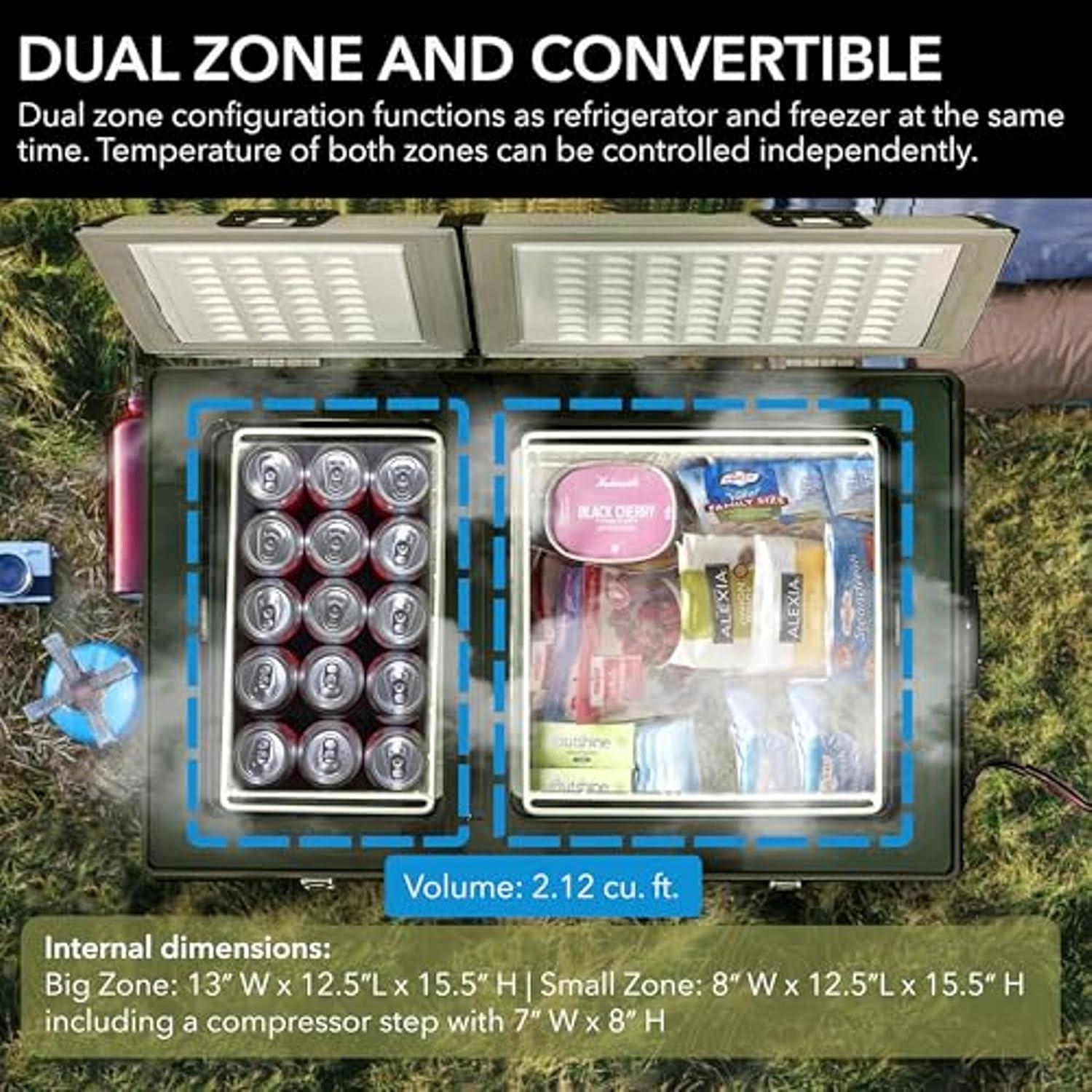 Outdoor Living Whynter 62 Quart Dual Zone Portable Freezer/Refrigerator with 12v DC Option